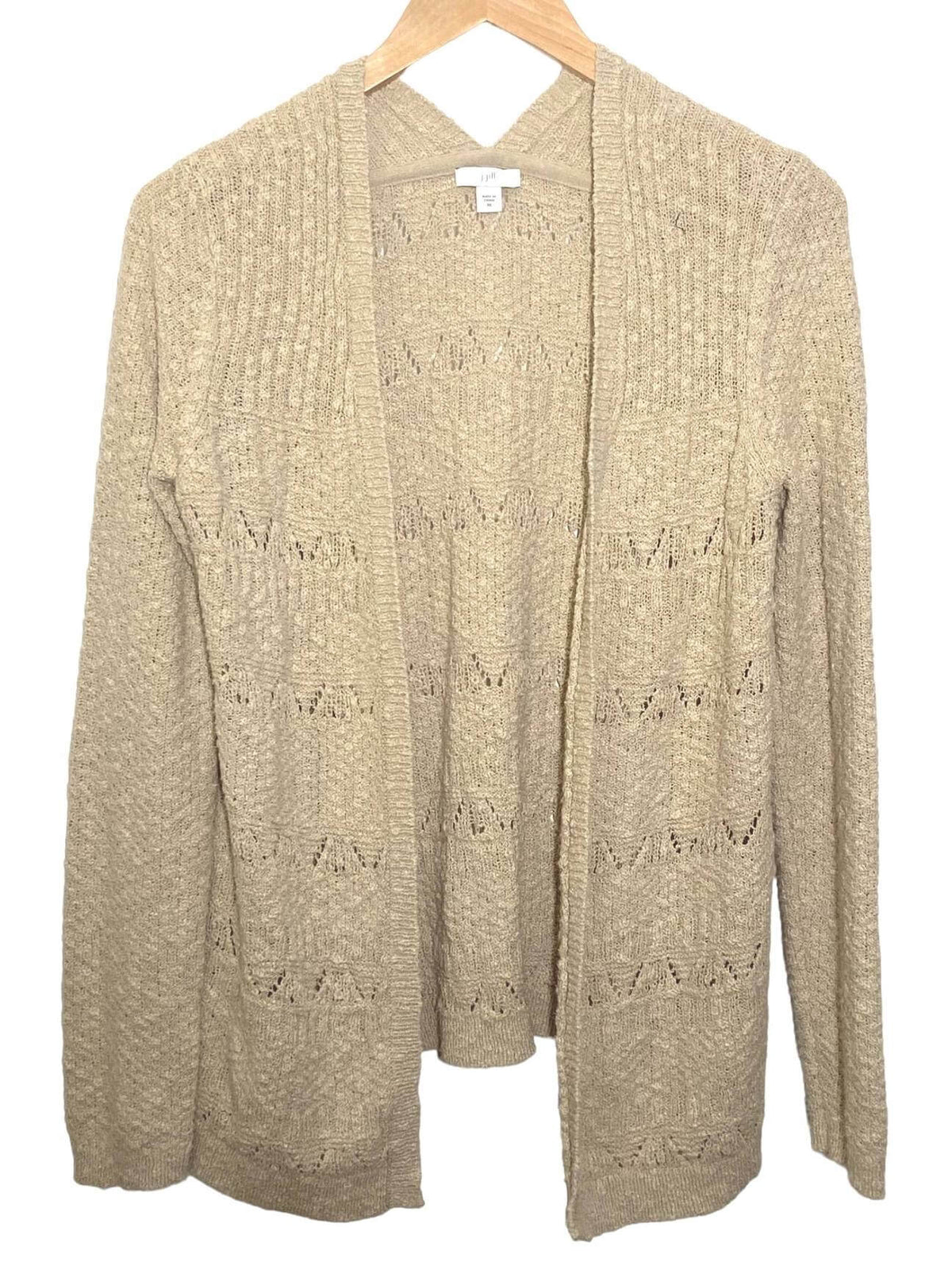 Dark Autumn J.JILL biscuit beige open cardigan sweater 
