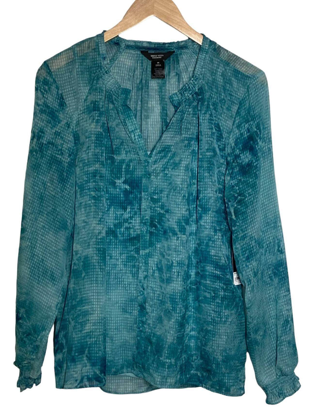 Dark Autumn SIMPLY VERA WANG renowned blue tie-dye chiffon blouse
