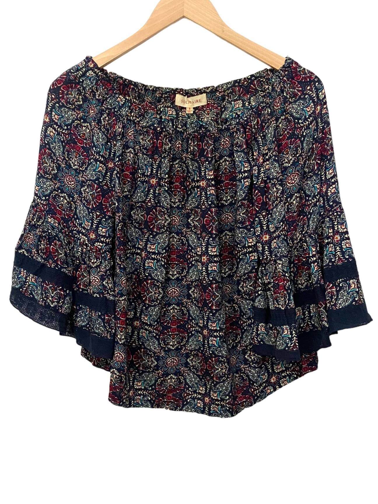 Dark Winter SOLITAIRE print bell sleeve blouse