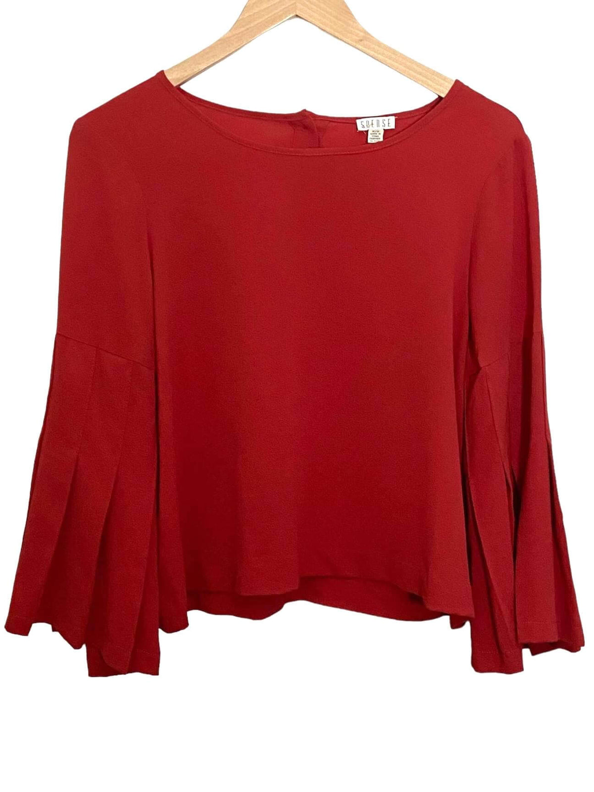 Dark Autumn SPENCE red current pleated bell sleeve blouse 