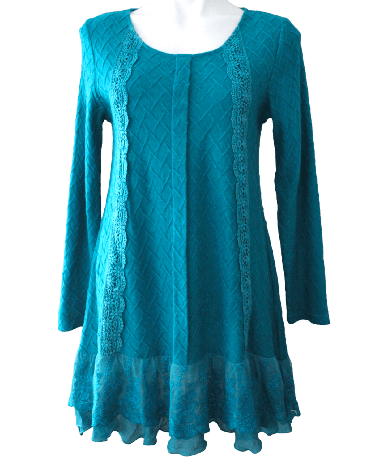 Dark Winter ADORN jade green knit lace ruffle dress