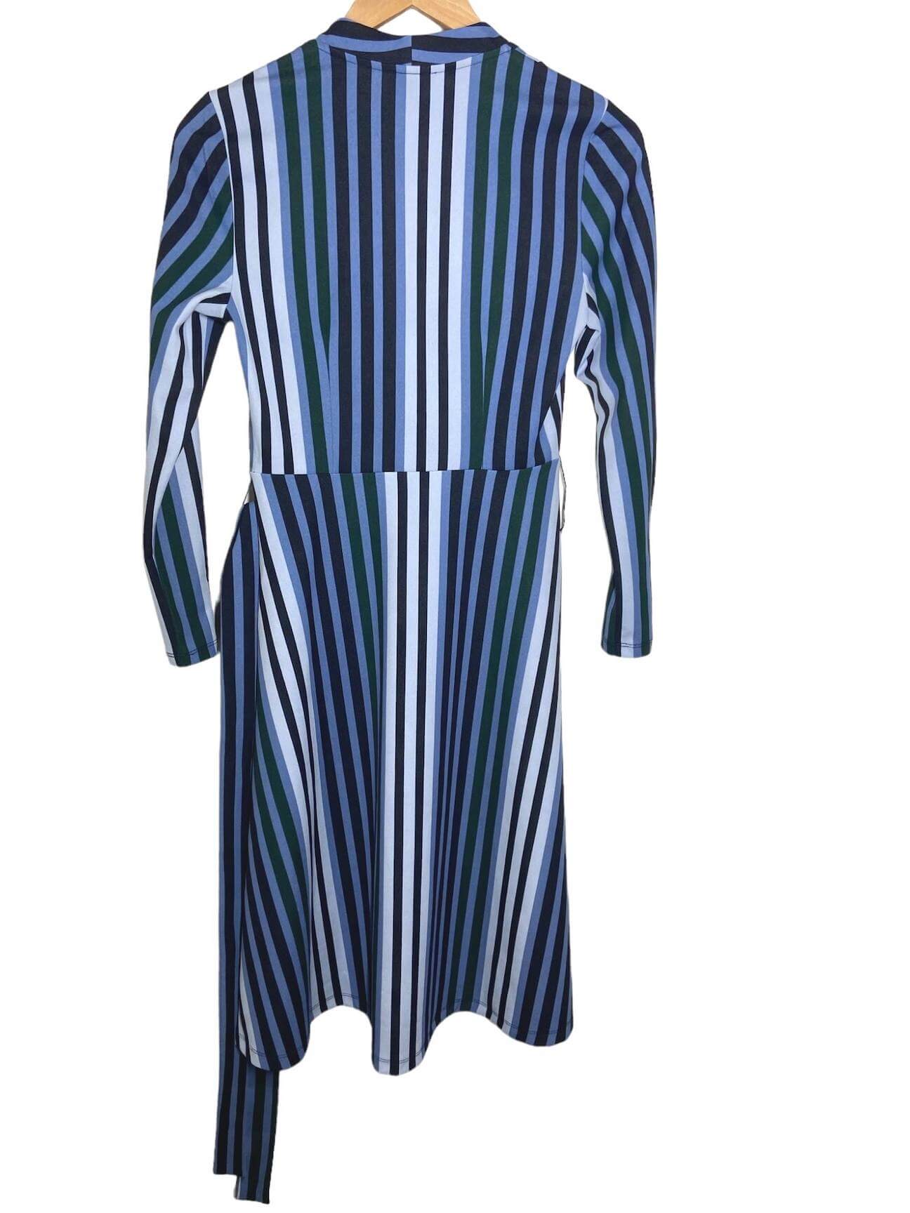 Dark Winter Blue Stripe Faux Wrap Dress Dark Winter Blue Stripe Faux Wrap Dress
