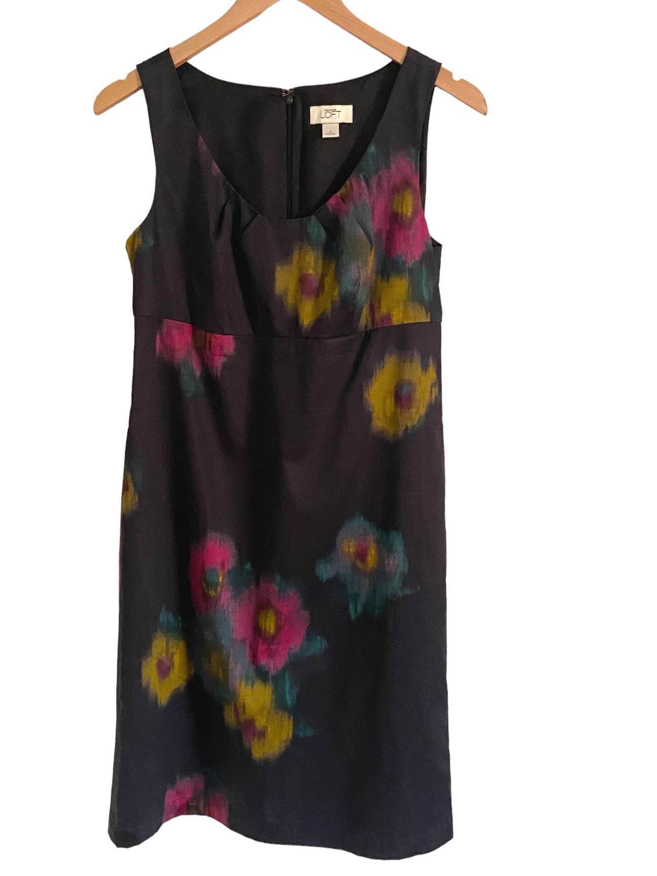 Dark Winter ANN TAYLOR LOFT Watercolor Flower sleeveless sheath dress