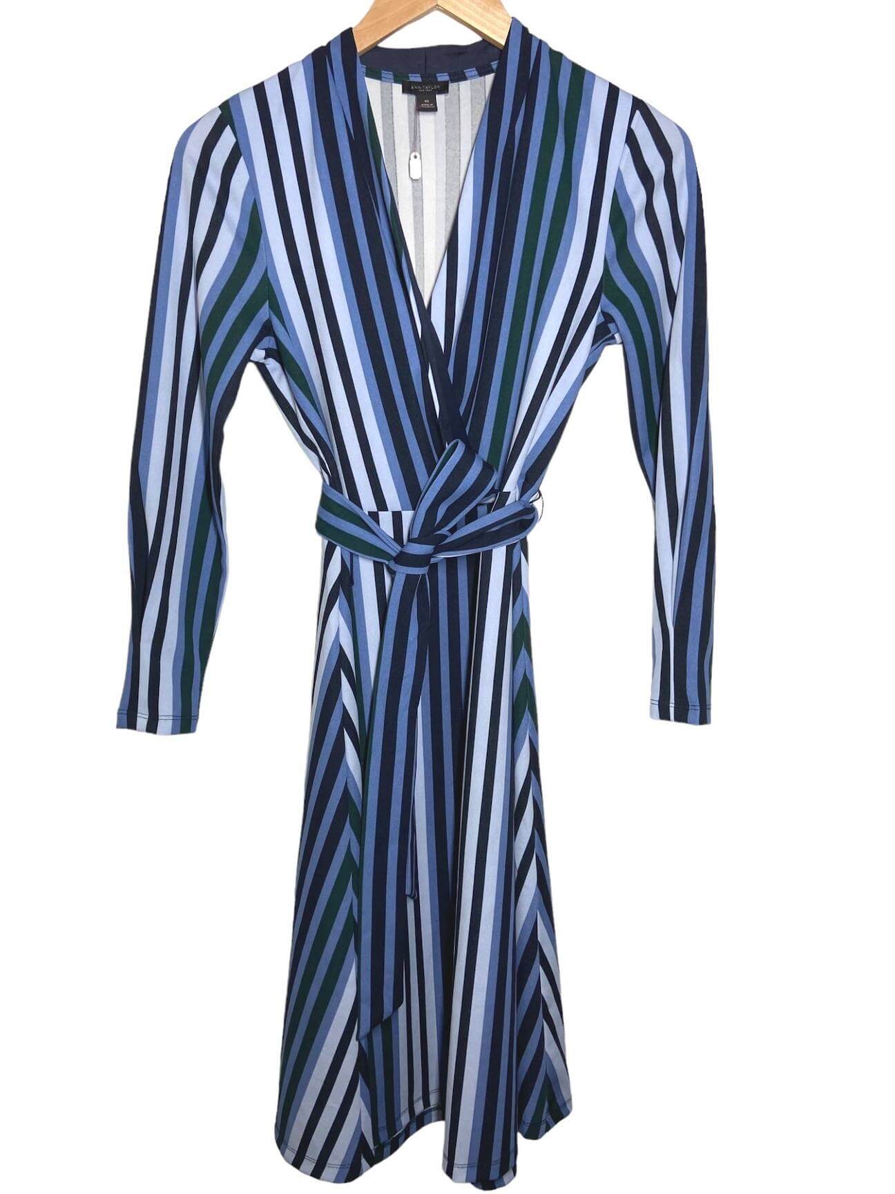 Dark Winter ANN TAYLOR blue stripe wrap dress