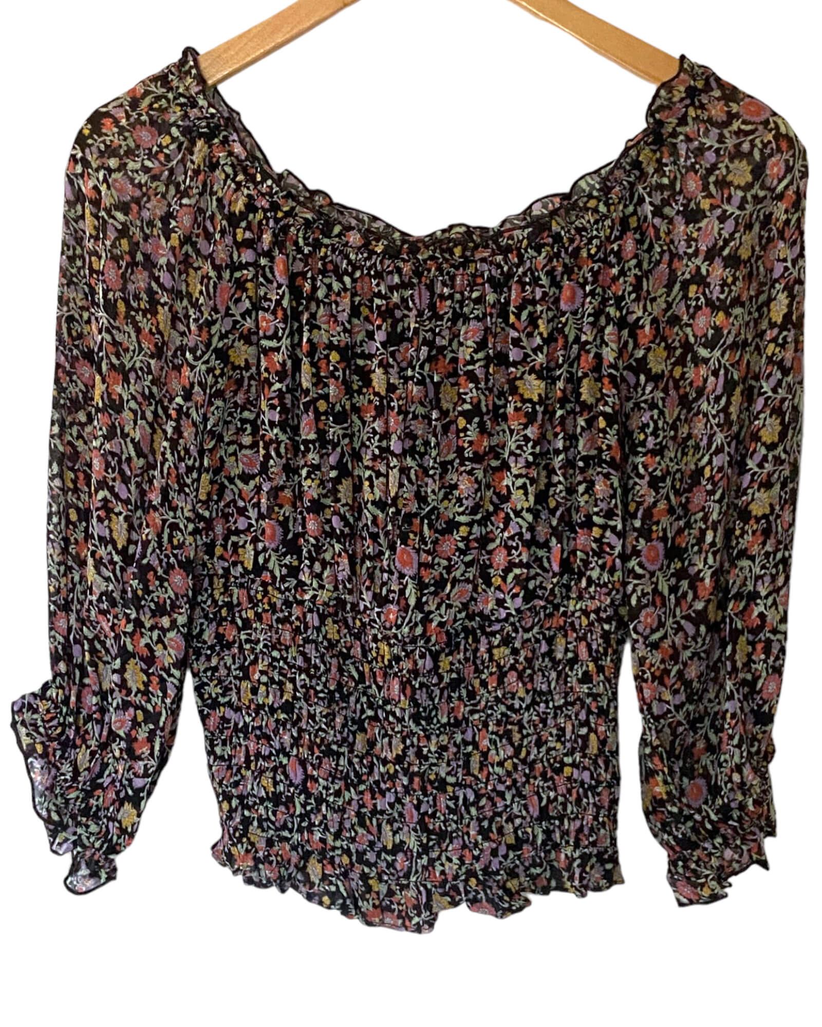 Dark Winter ANTHROPOLOGIE floral print smocked blouse