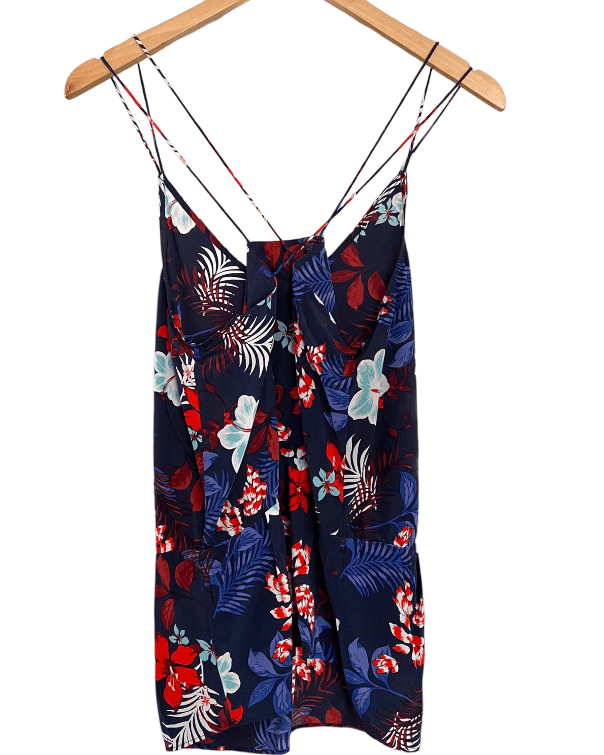 Dark Winter BANANA REPUBLIC heritage collection silk navy tropical floral botanical print top