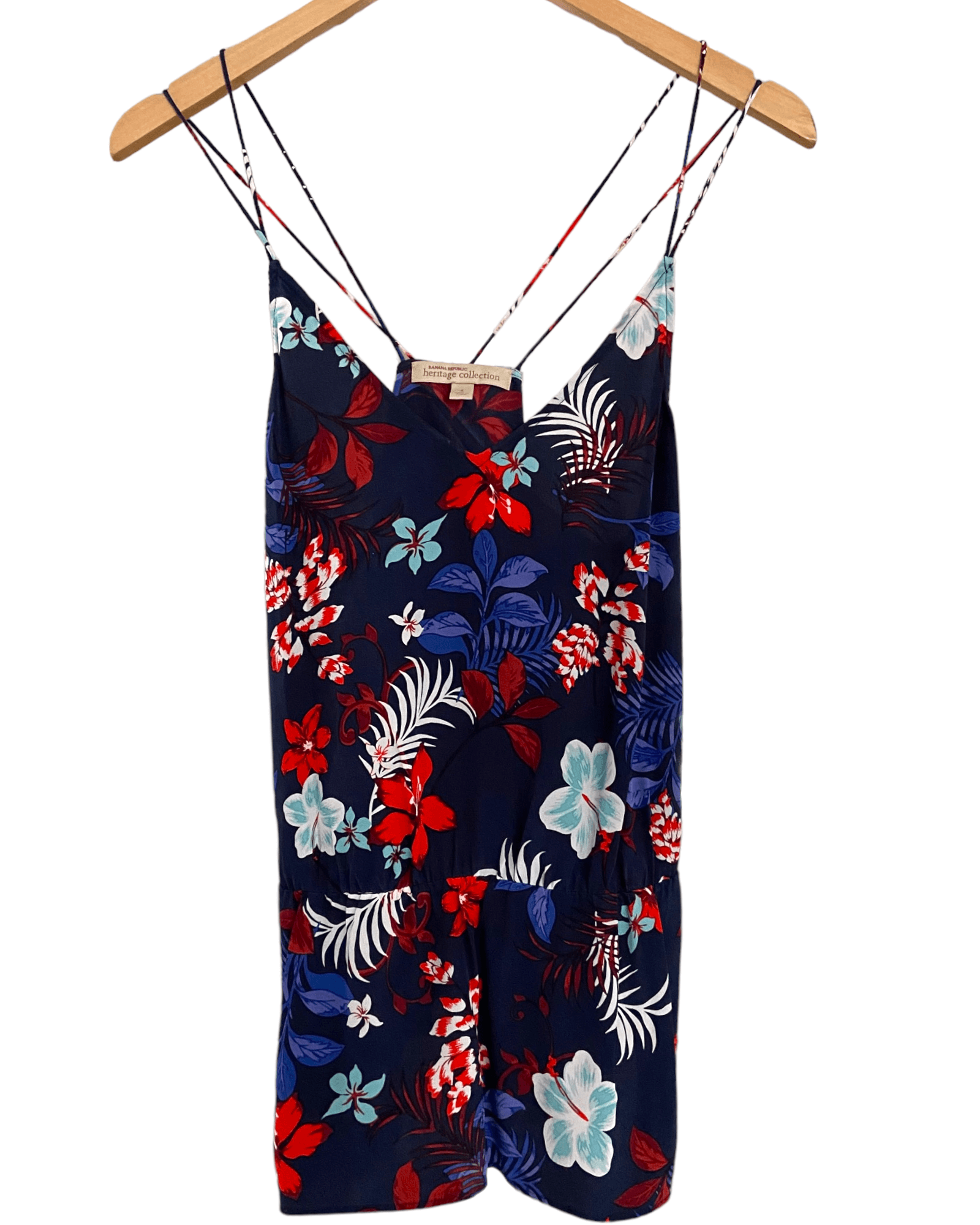 Dark Winter BANANA REPUBLIC heritage collection silk tropical pint strappy top 