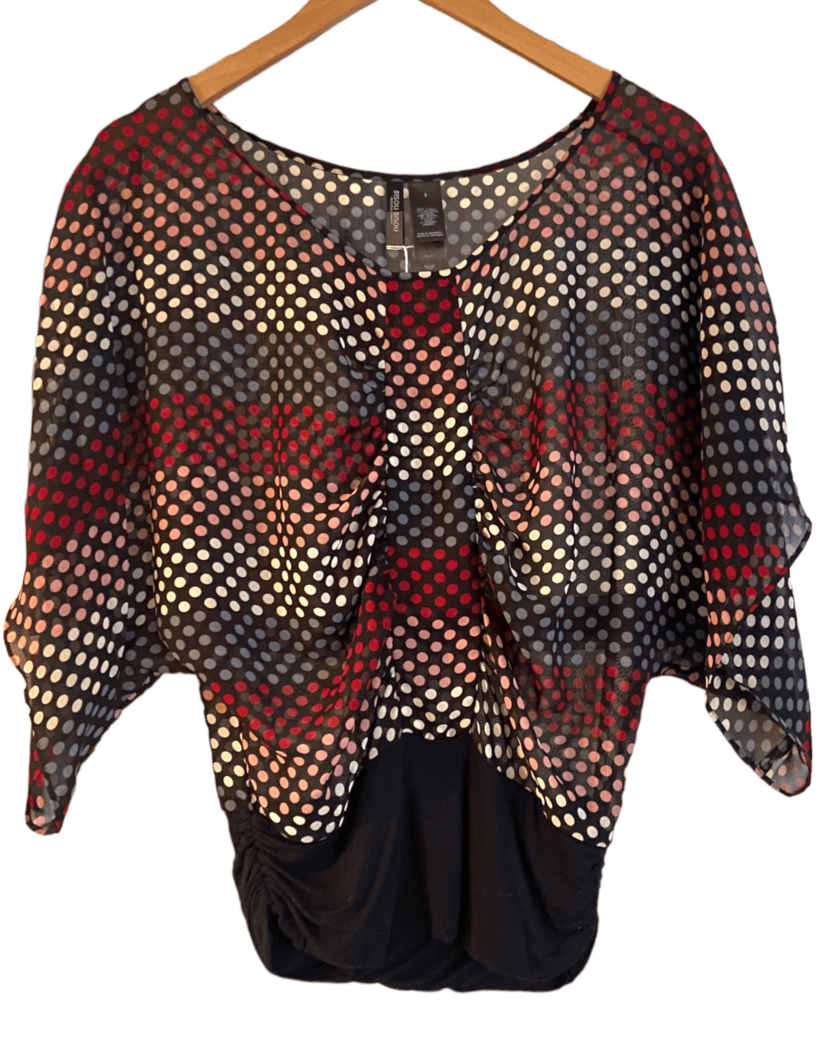 Dark Autumn BISOU BISOU pink red gray dot blouse 