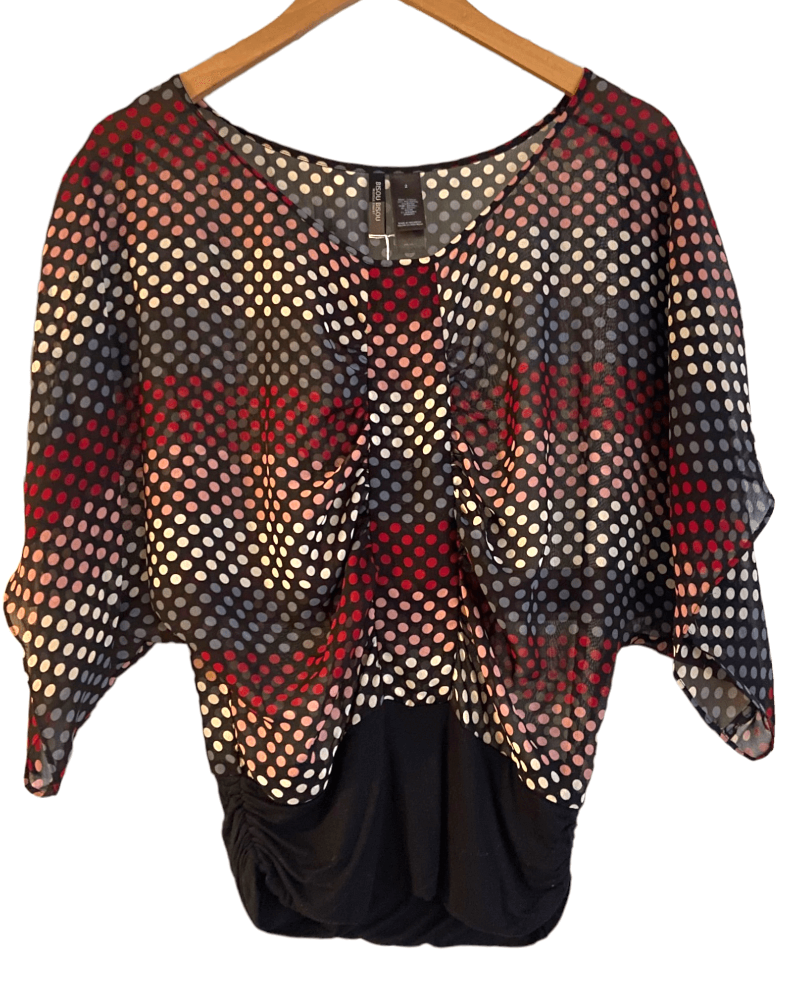 Dark Autumn BISOU BISOU pink red gray dot blouse 