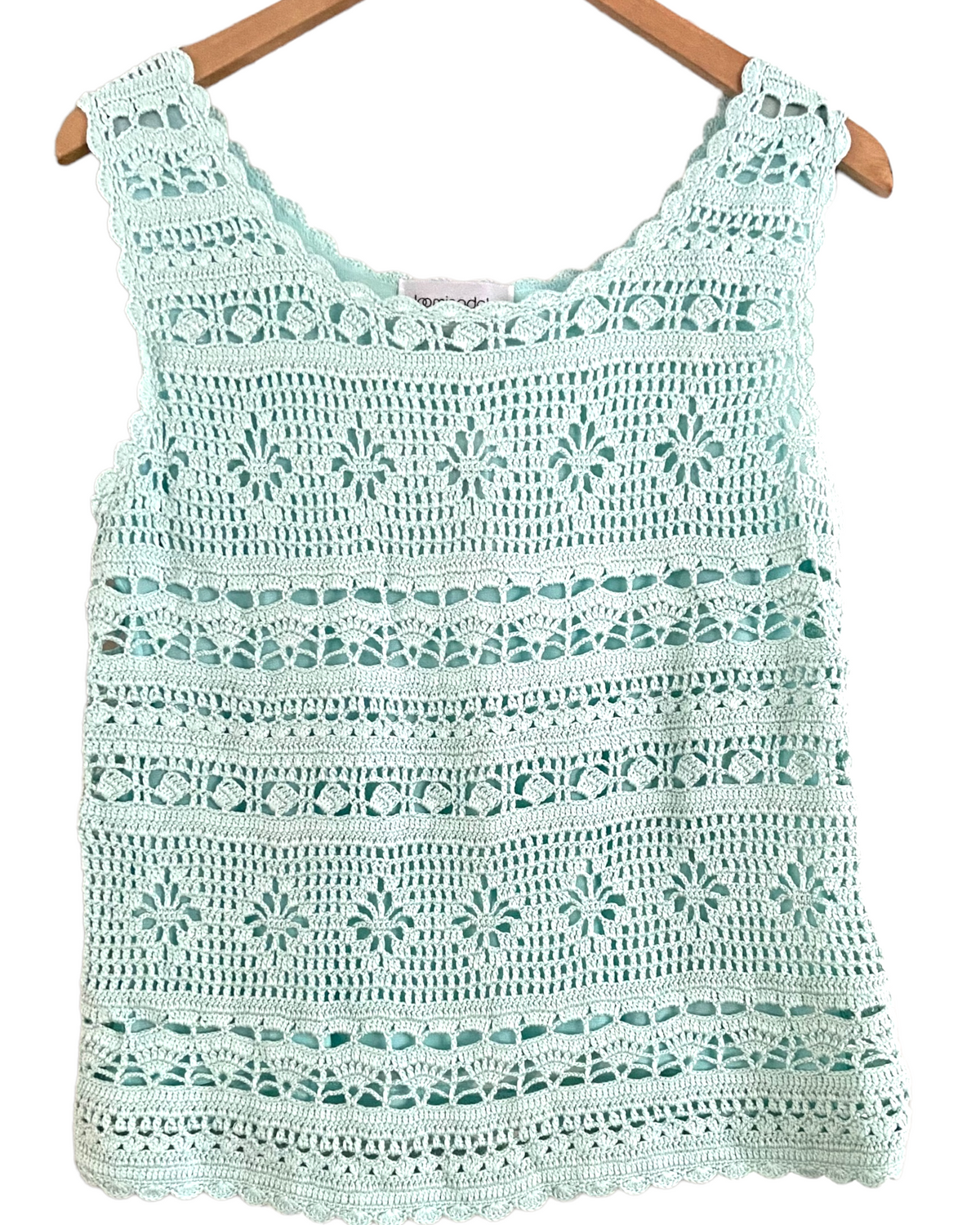 Dark Winter BLOOMINGDALES icy blue crochet lace sleeveless top