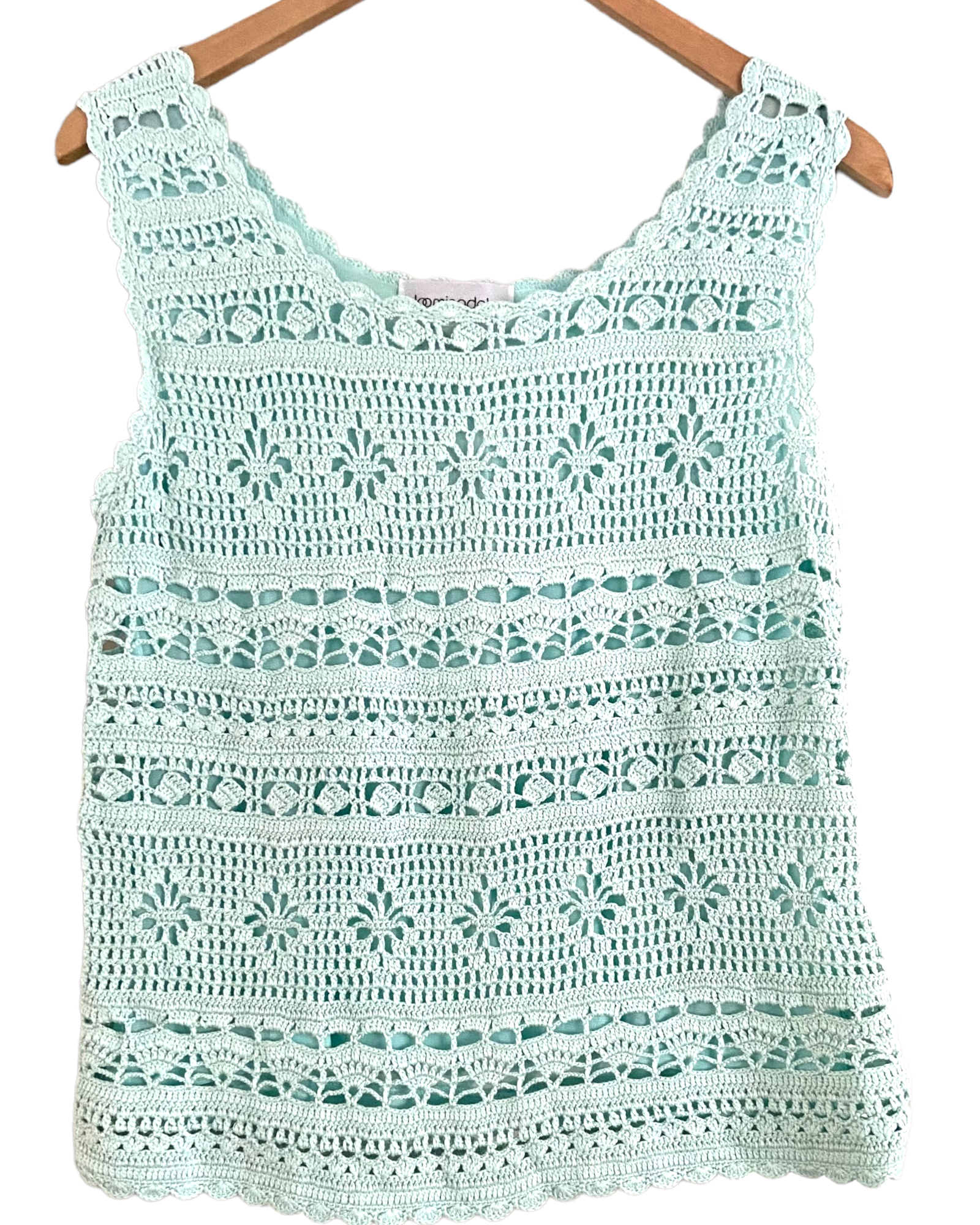 Dark Winter BLOOMINGDALES icy blue crochet lace sleeveless top