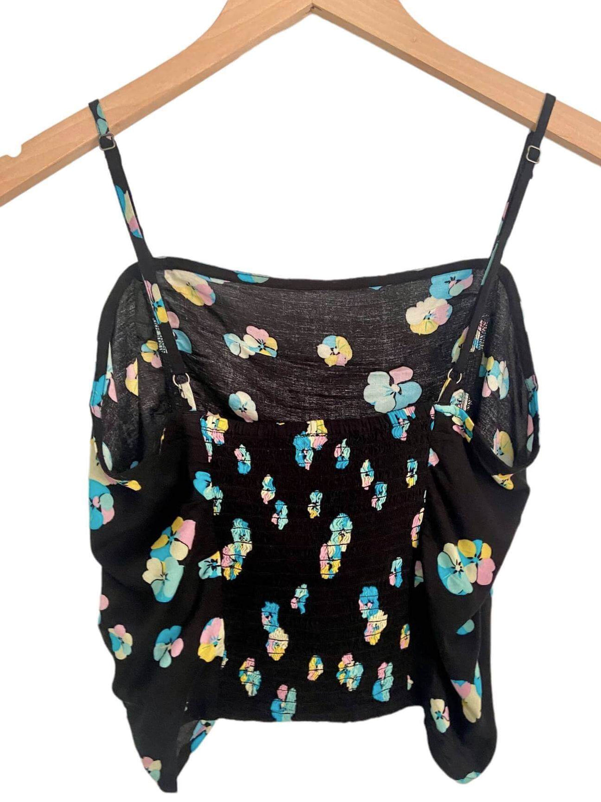 Dark Winter B.P. black yellow blue pink floral ruched cami tank top