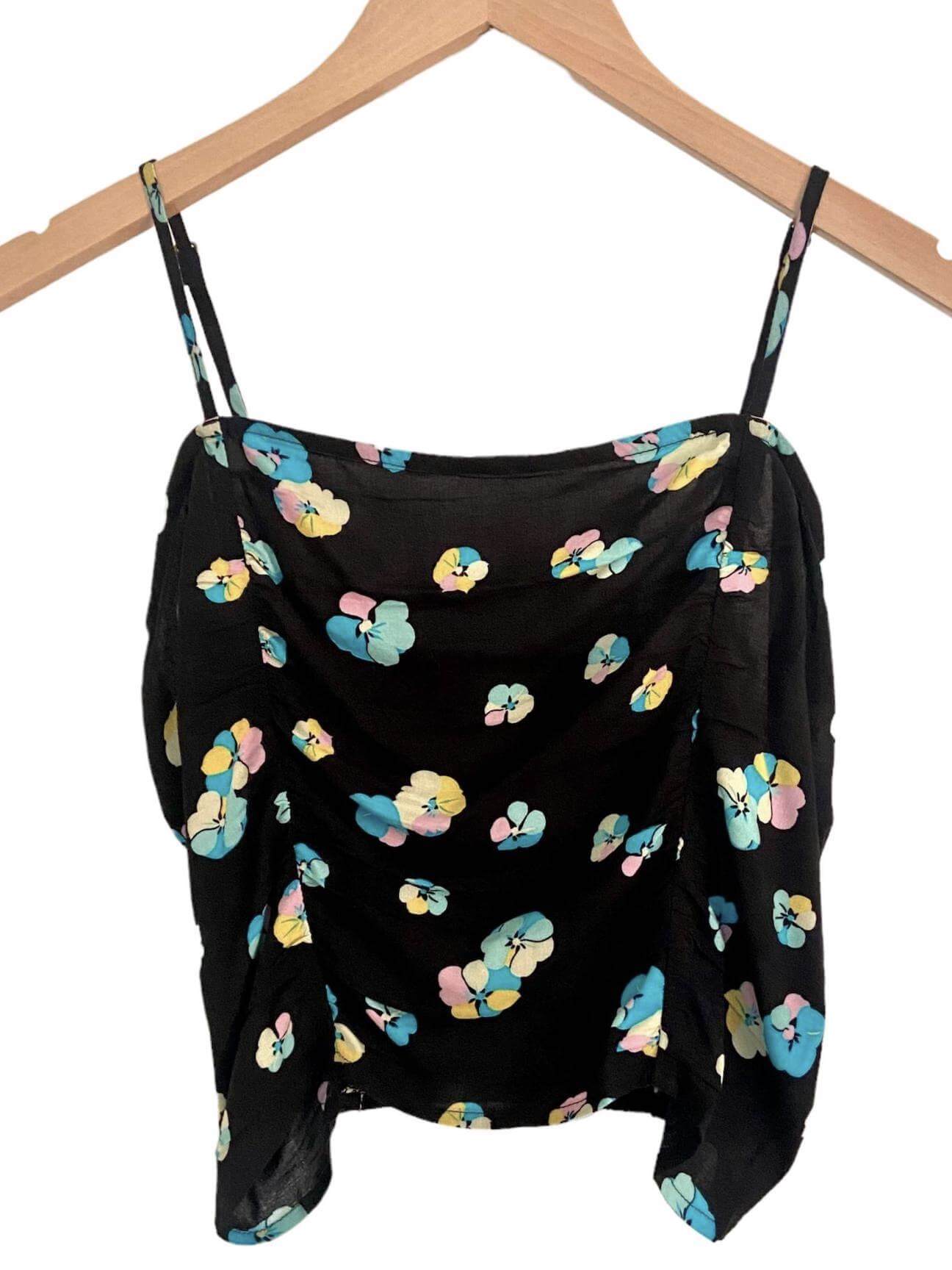 Dark Winter B.P. floral print ruched cami tank top black