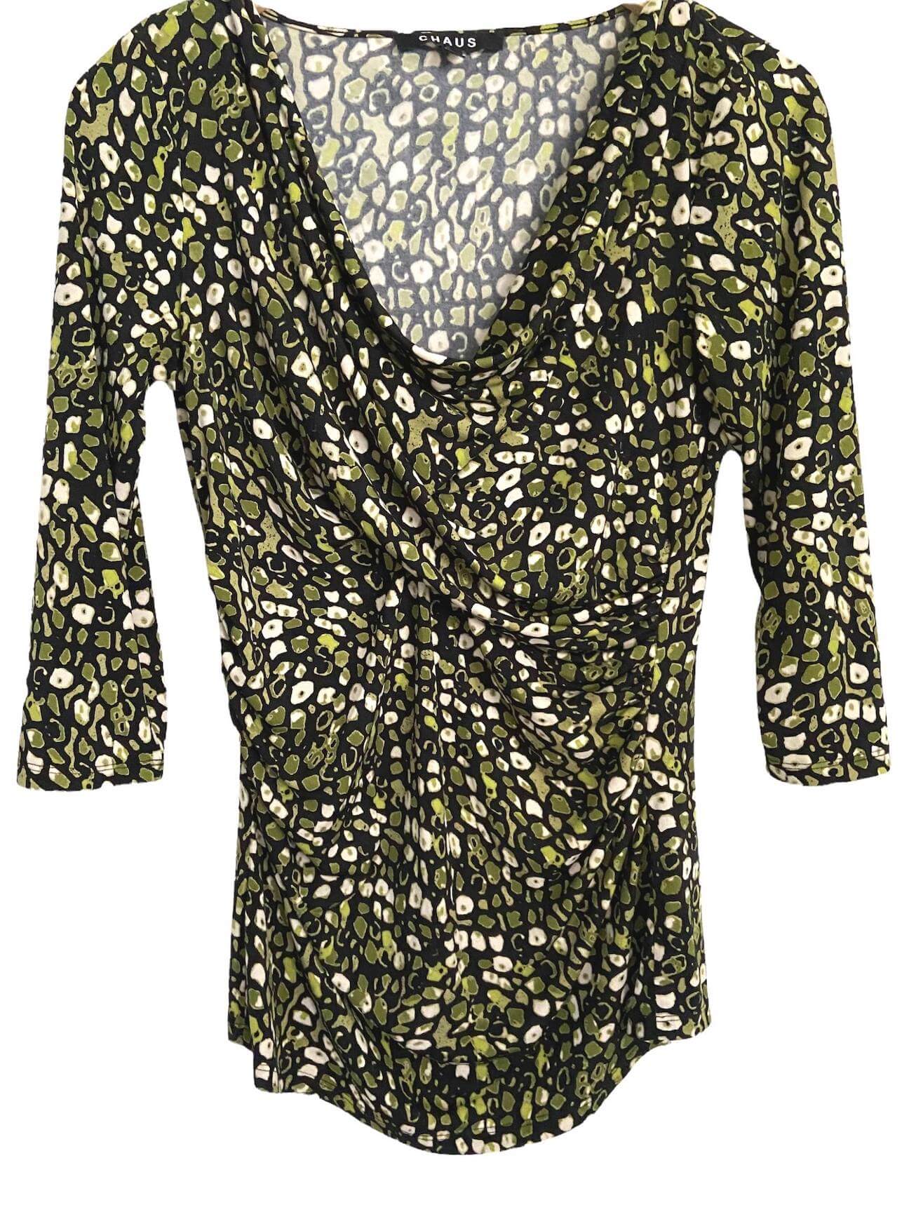 Dark Winter CHAUS green print twist front blouse