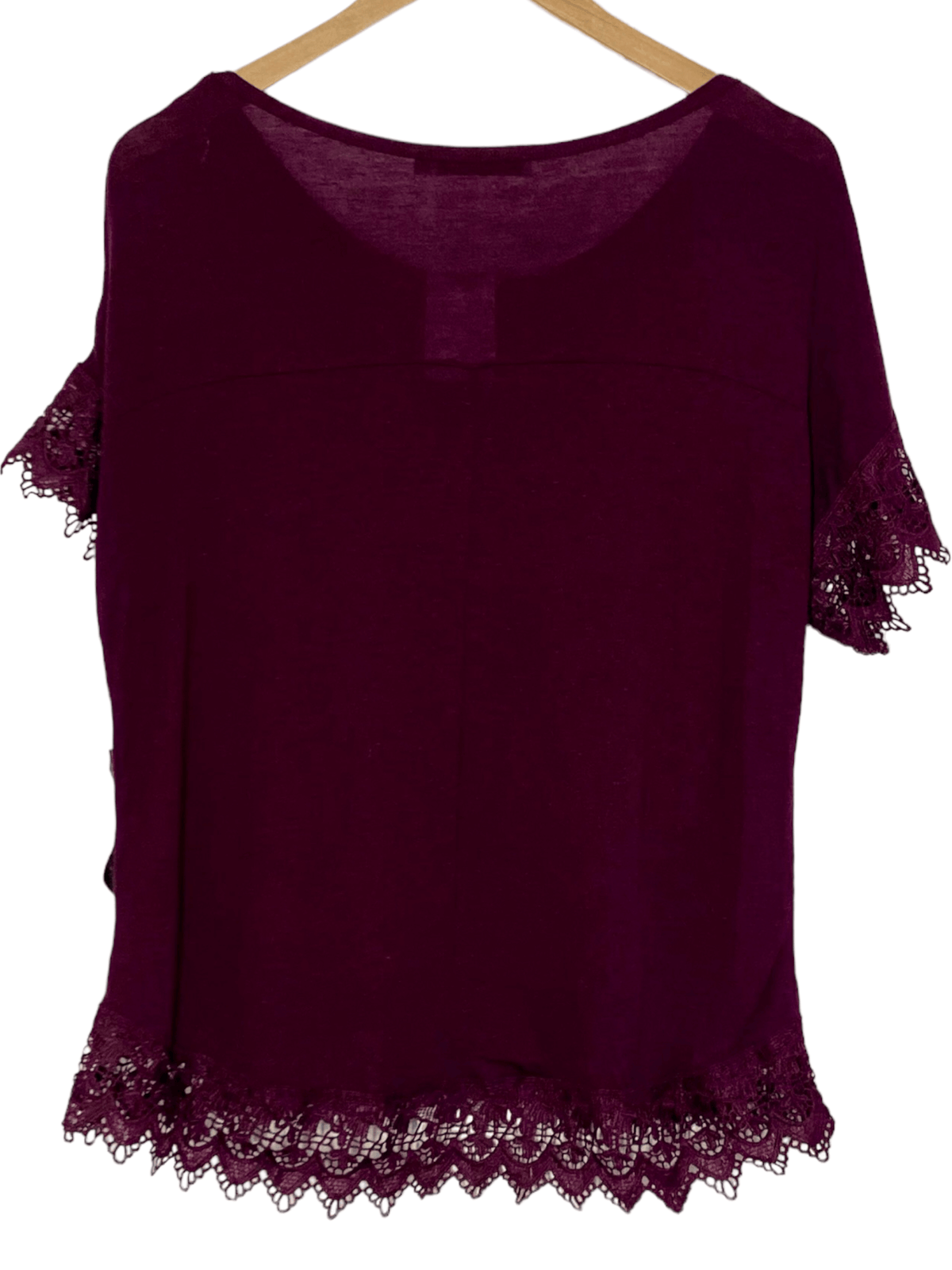 Dark Winter CHLOE K crochet lace trimmed t-shirt garnet red