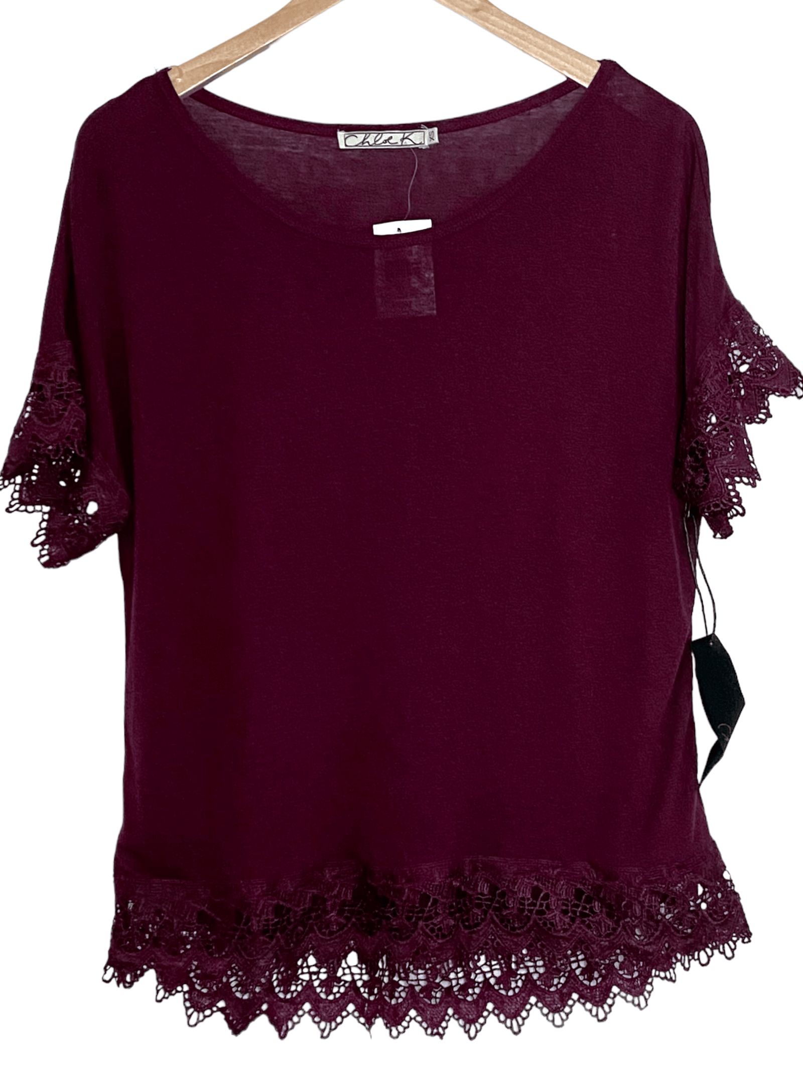 Dark Winter CHLOE K garnet crochet lace t-shirt