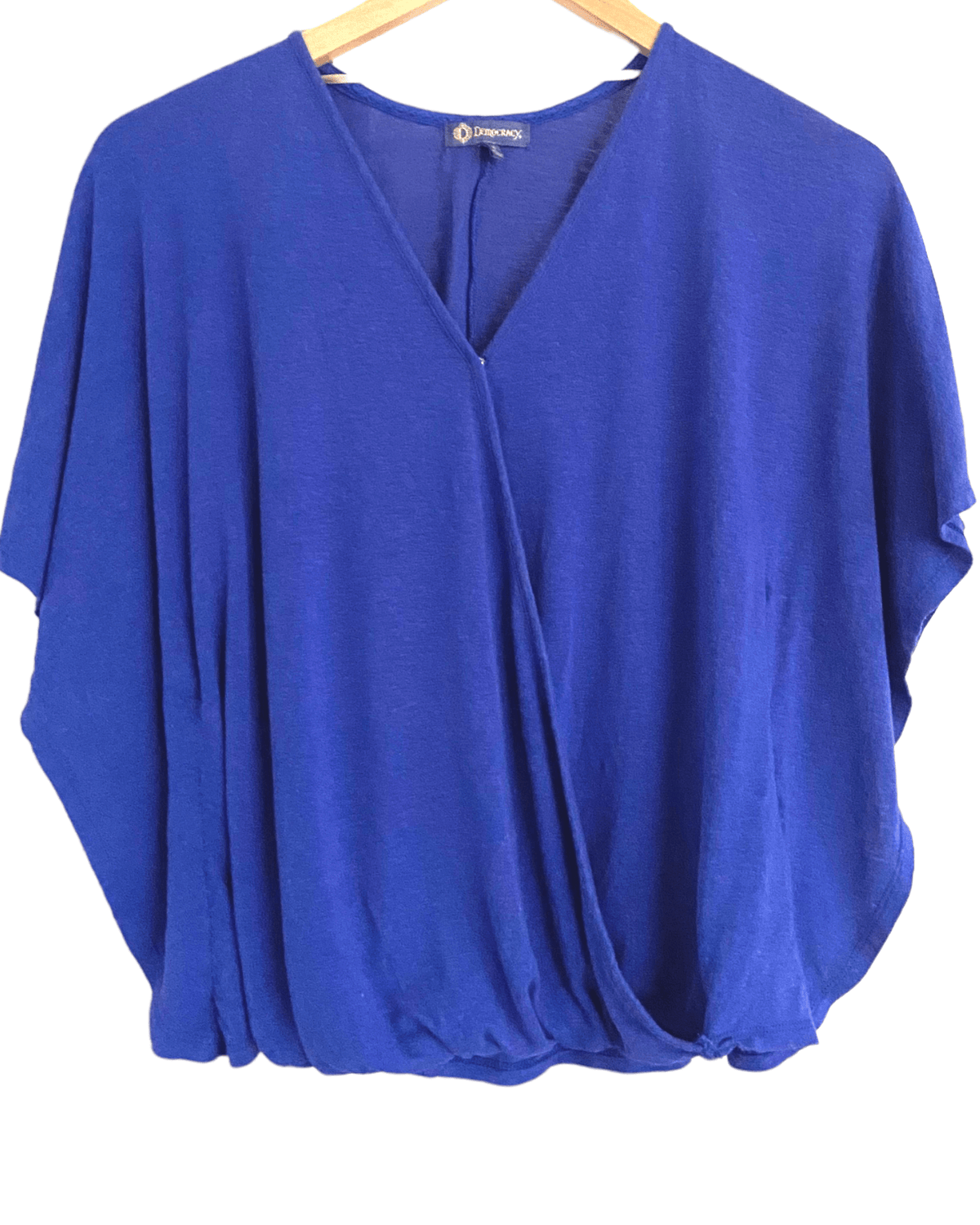 Dark Winter DEMOCRACY blue faux-wrap top