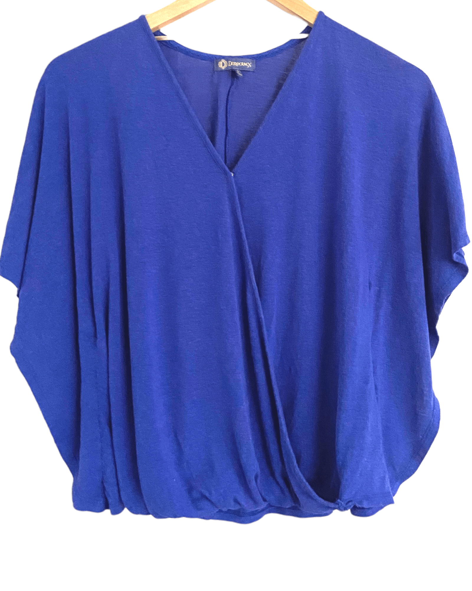 Dark Winter DEMOCRACY blue faux-wrap top