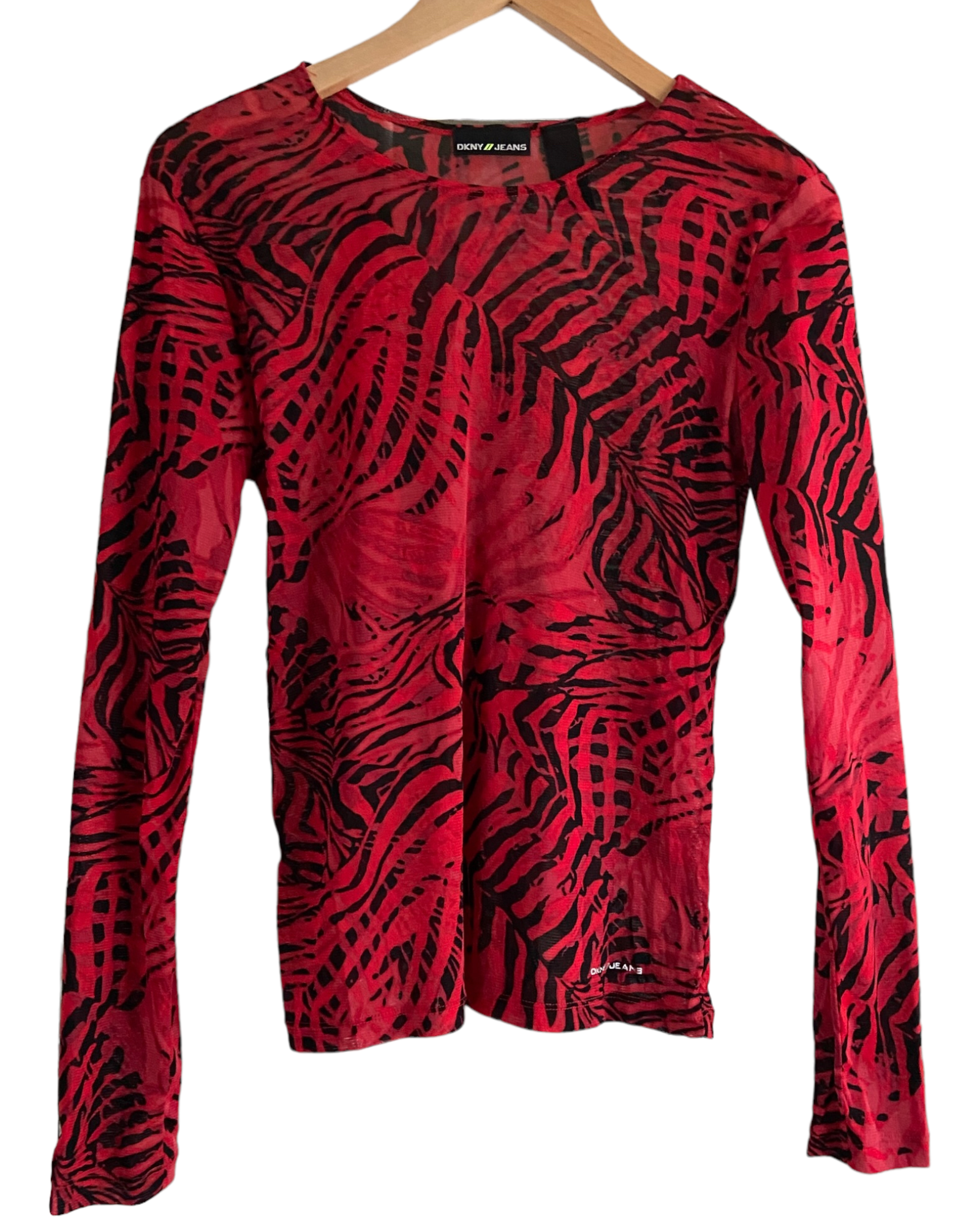 Dark Winter DKNY JEANS red and black fern print sheer top