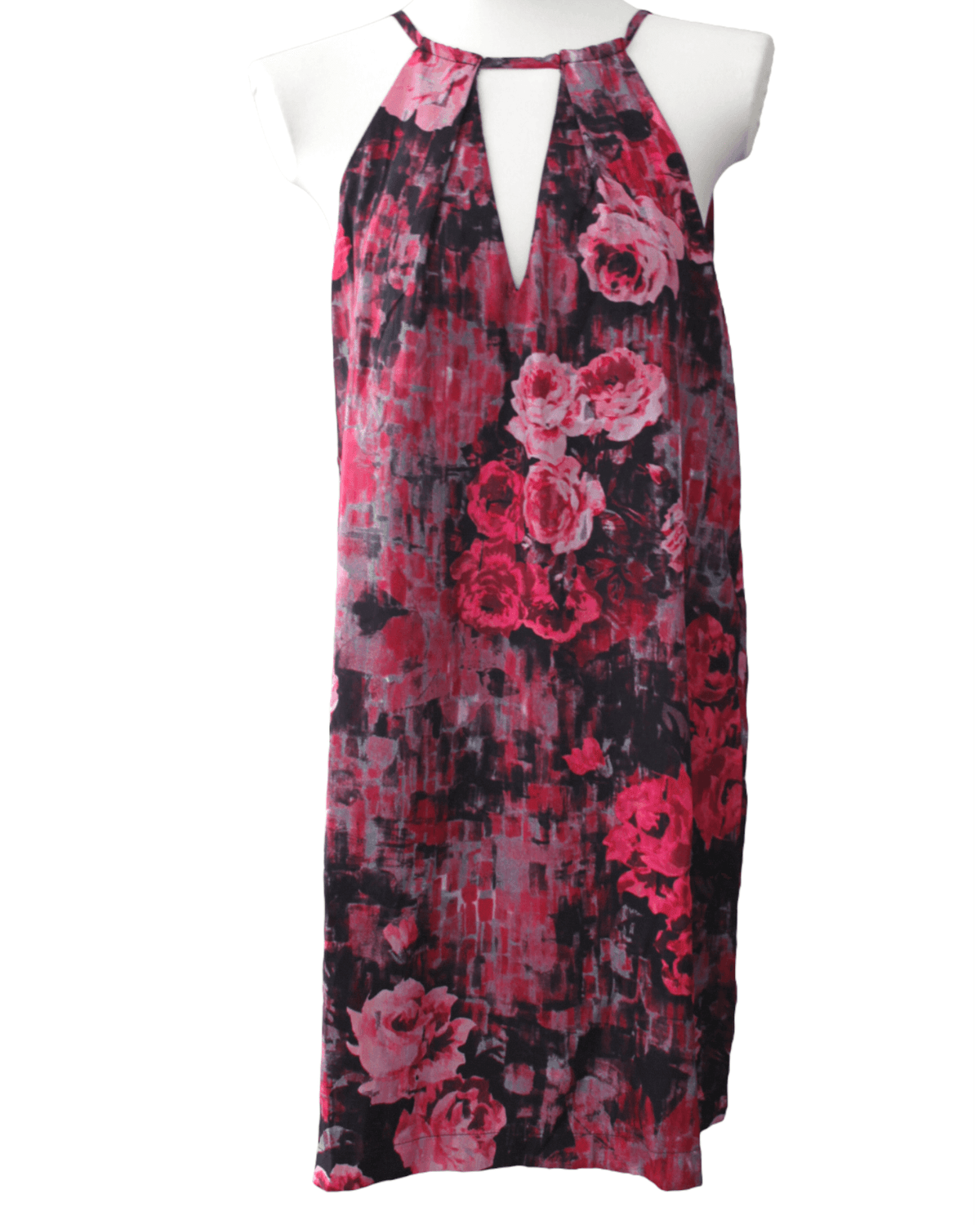 Dark Winter ECI rose print floral sleeves cutout halter midi dress