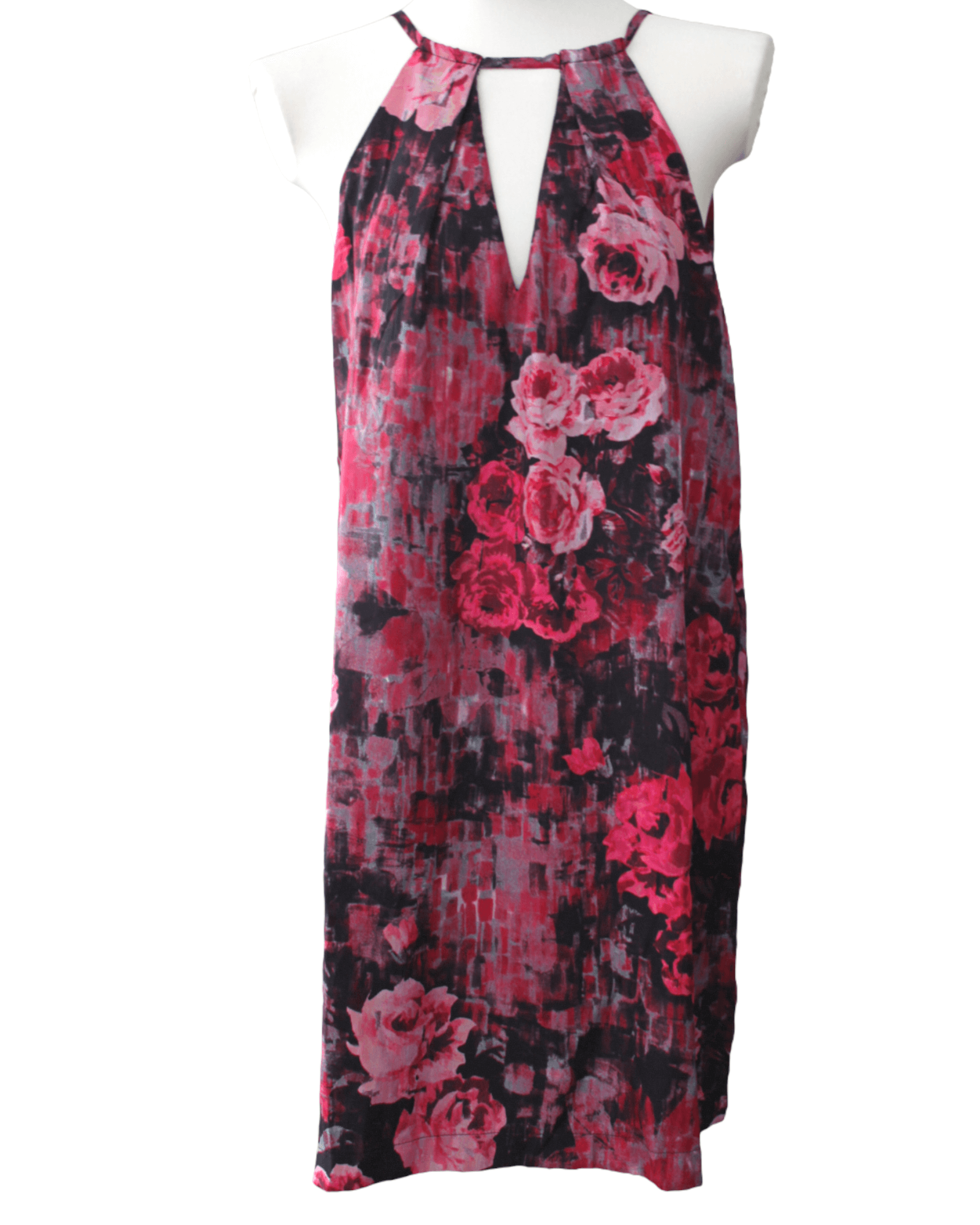 Dark Winter ECI rose print floral sleeves cutout halter midi dress