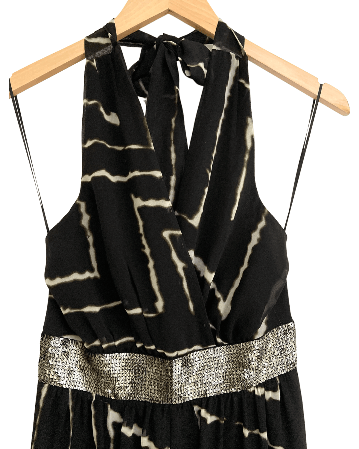 Dark Winter EXPRESS halter maxi dress black print