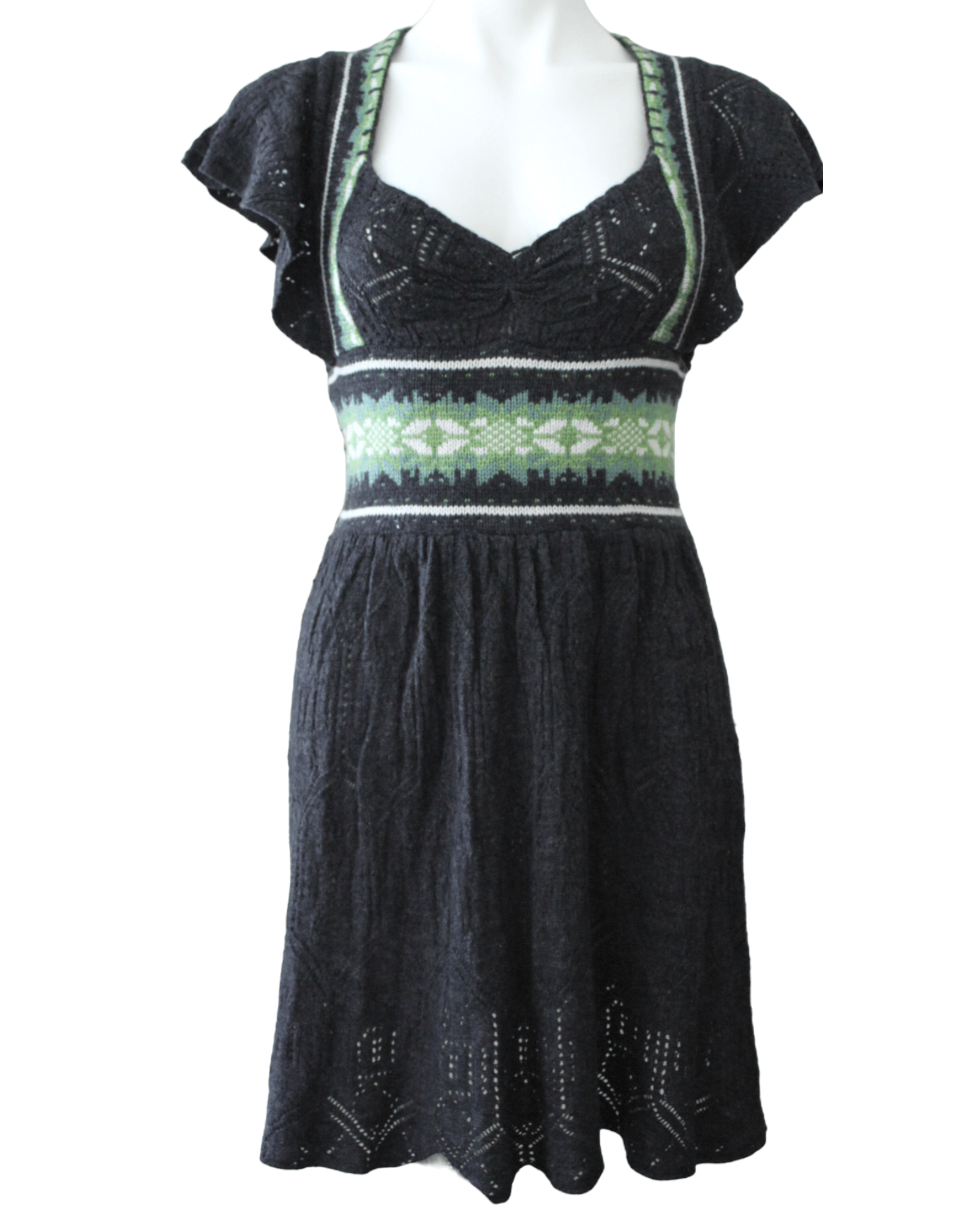 Dark Winter FREE PEOPLE fair isle gray green sweater dress