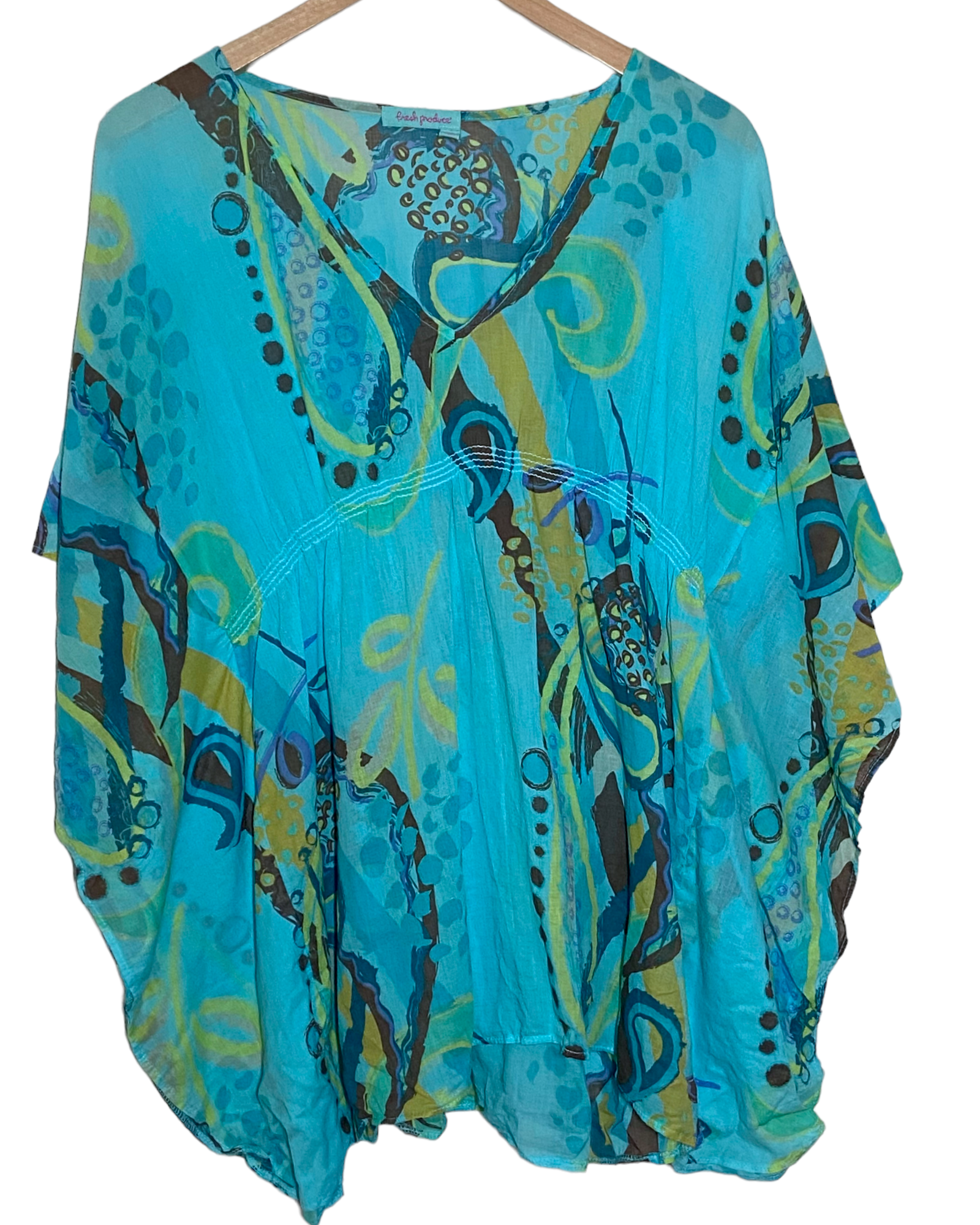 Dark Winter FRESH PRODUCE teal print cover-up
