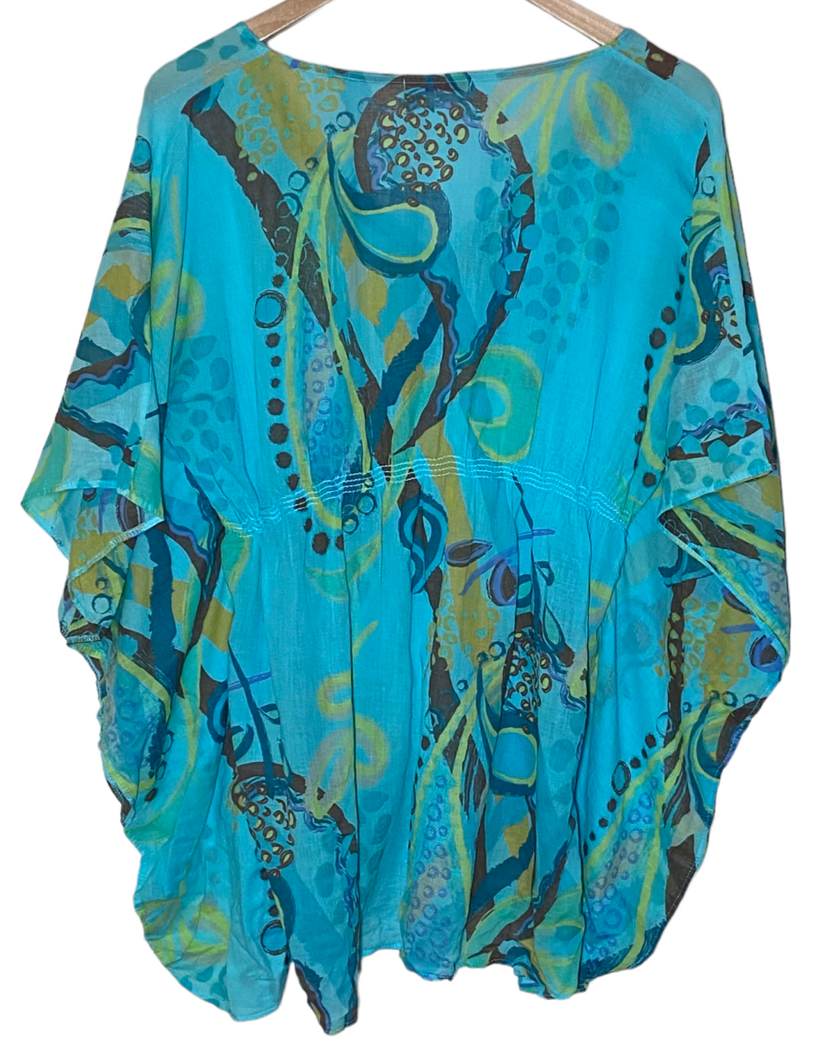 Dark Winter FRESH PRODUCE teal tropical print cover up
