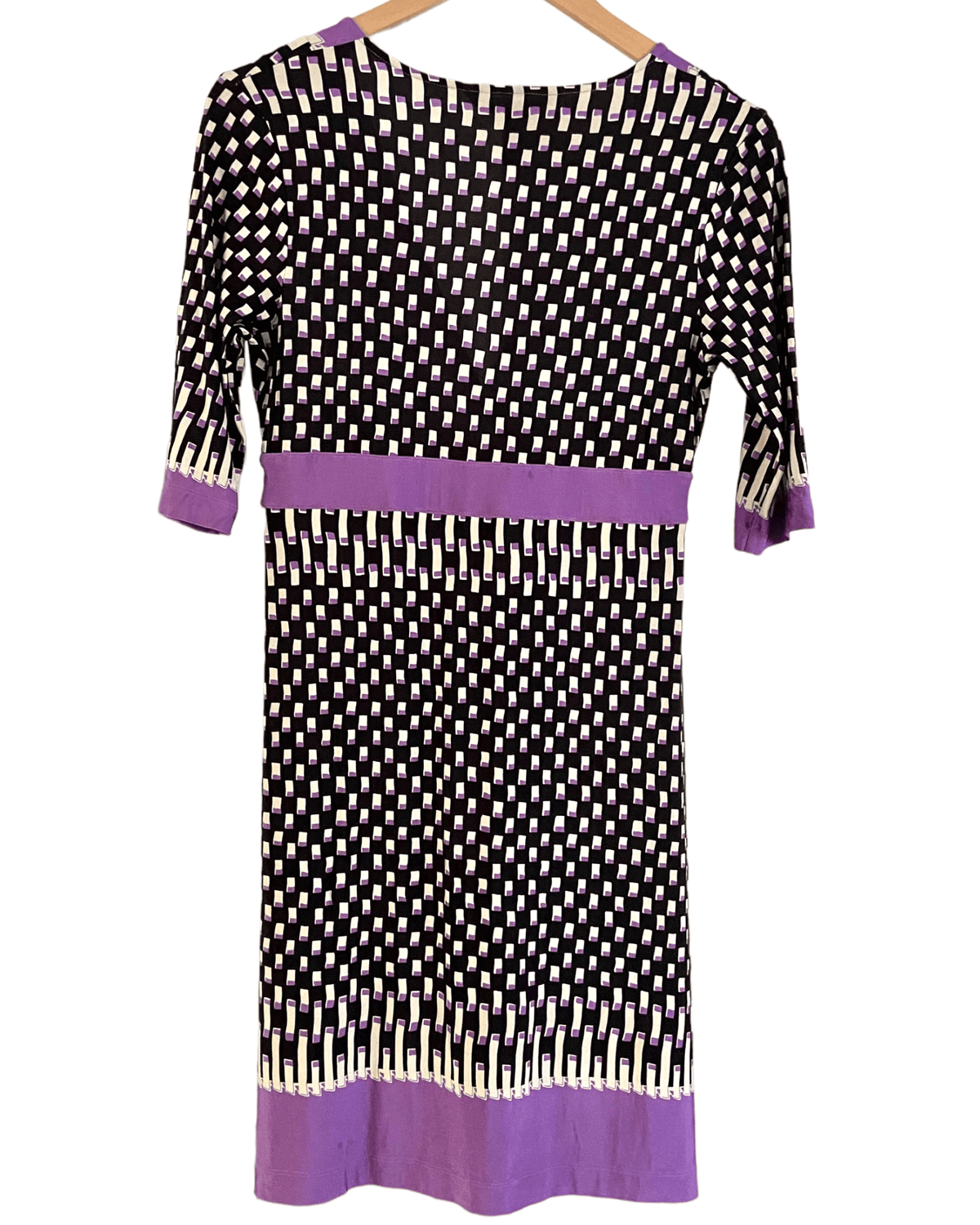 Dark Winter BCBGMAXAZRIA black purple geometric print dress