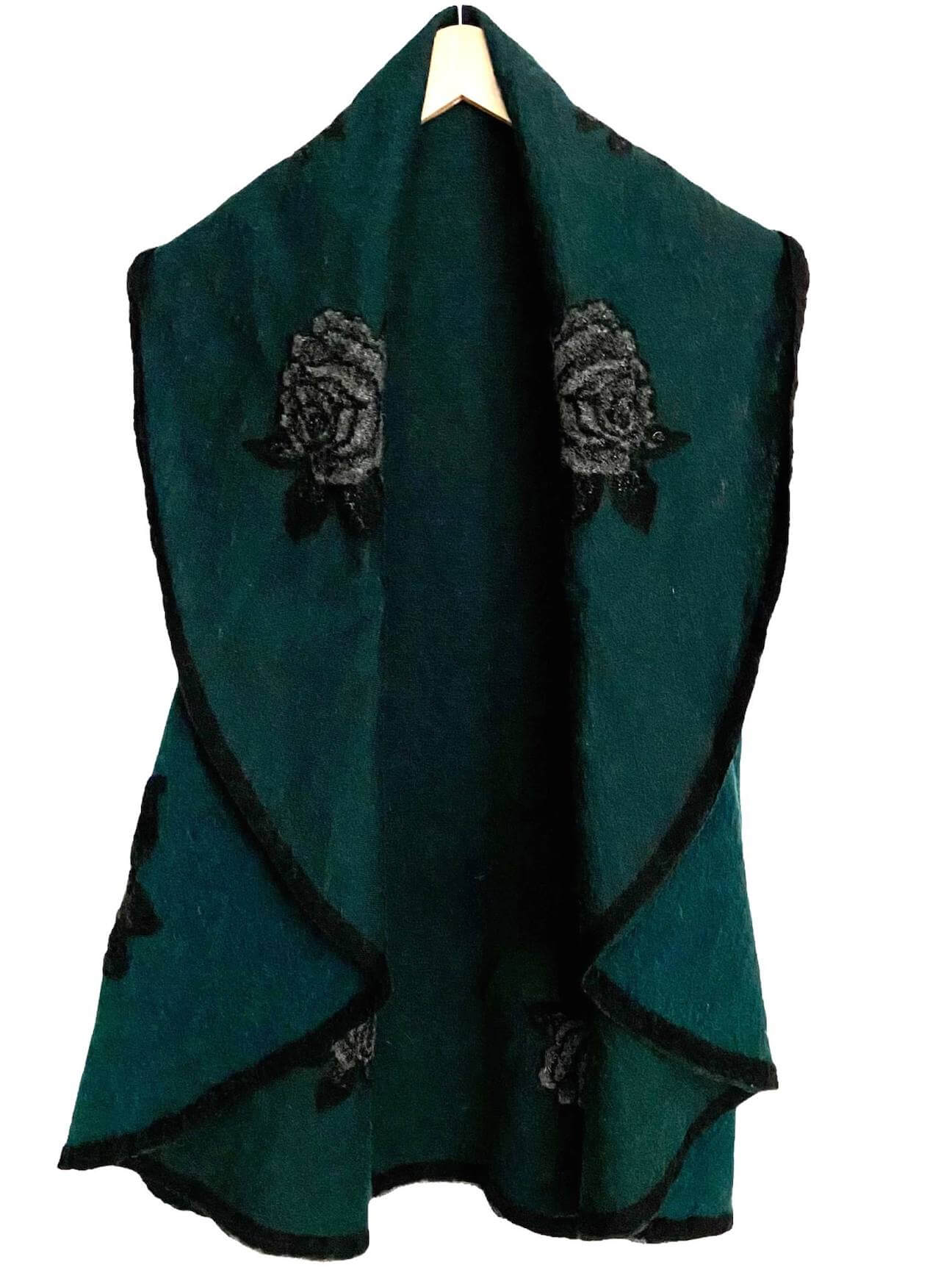 Dark Winter green wool rose cape