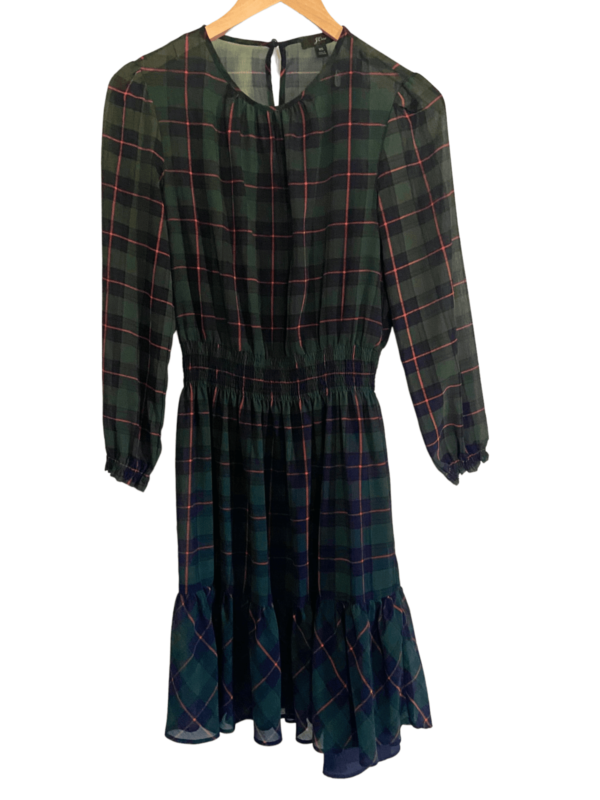 Dark Winter J.CREW cinch waist plaid ruffle dress