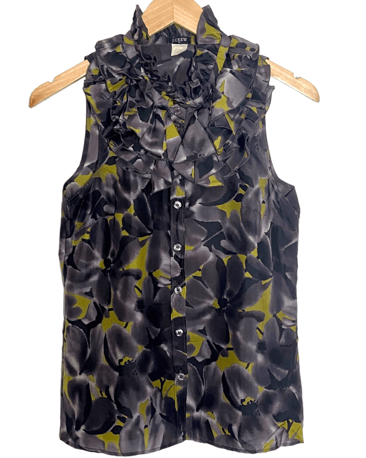 Dark Winter J.CREW floral print sleeveless silk ruffle blouse