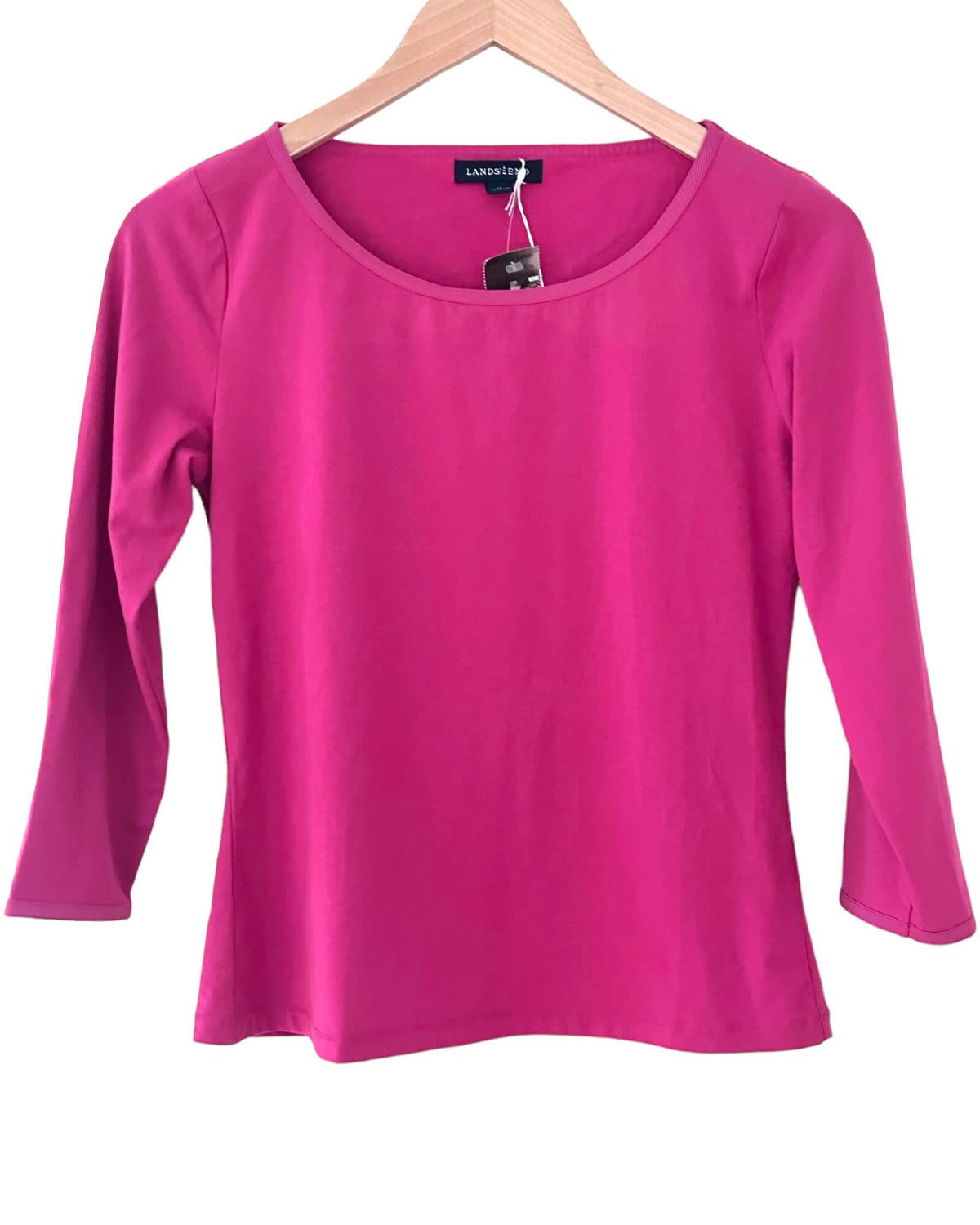 Dark Winter LANDS END pink currant berry ribbon neck tee
