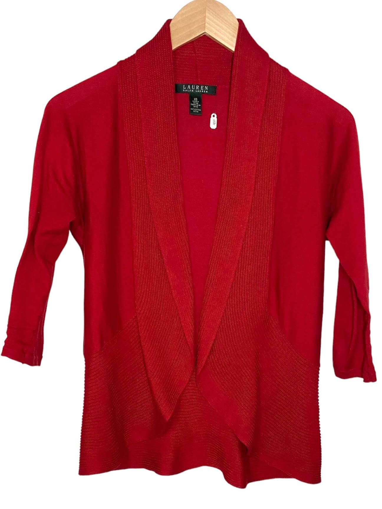 Dark Winter Lauren by Ralph Lauren cranberry red shawl neck open cardigan sweater