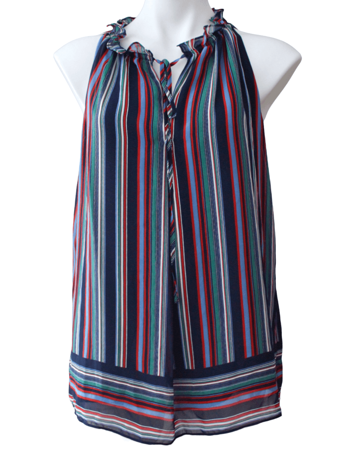 Dark Winter MAX STUDIO blue striped ruffle blouse 