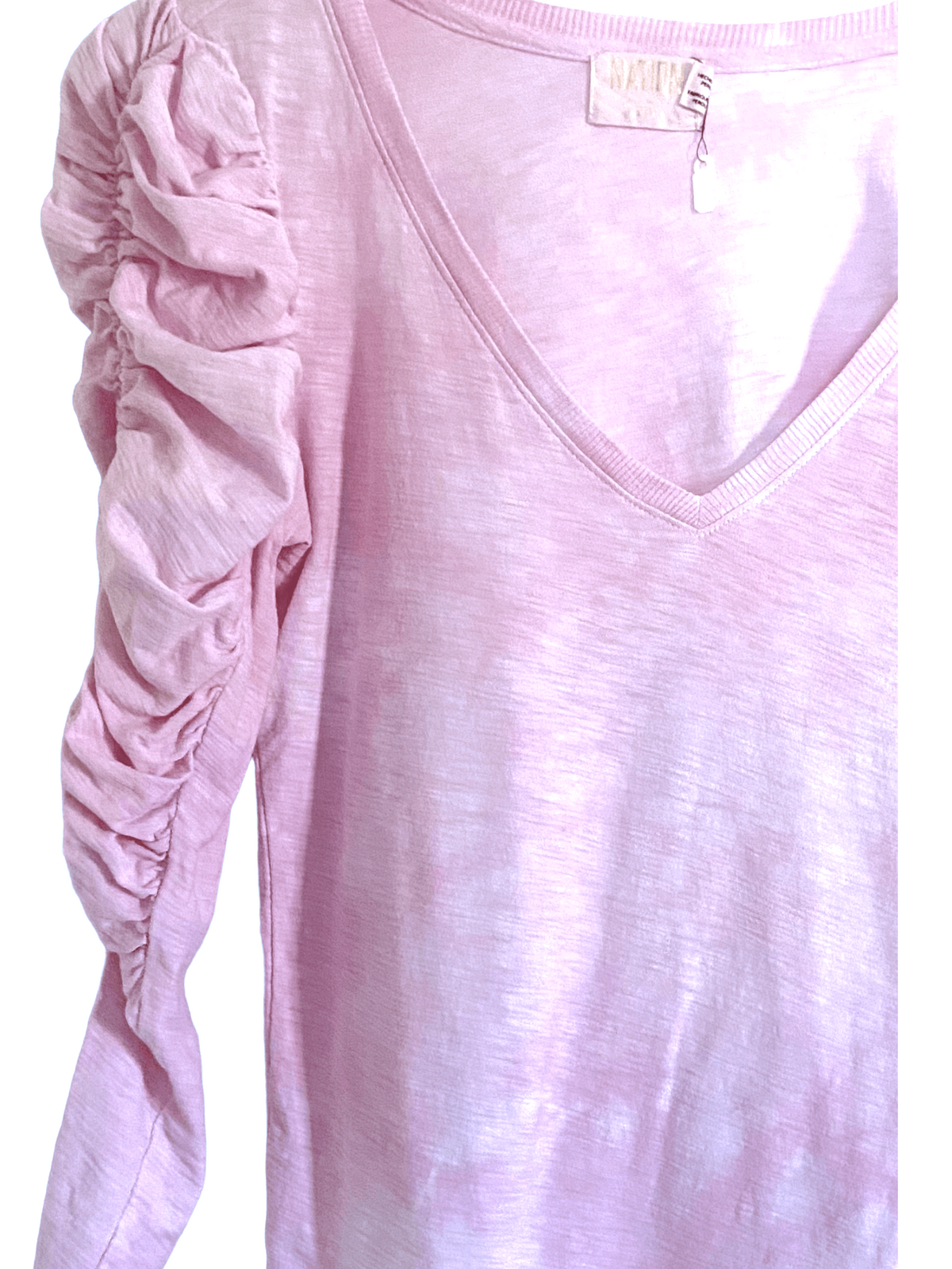 Dark Winter NATION LTD juliet pink ice ruched sleeve v-neck tee