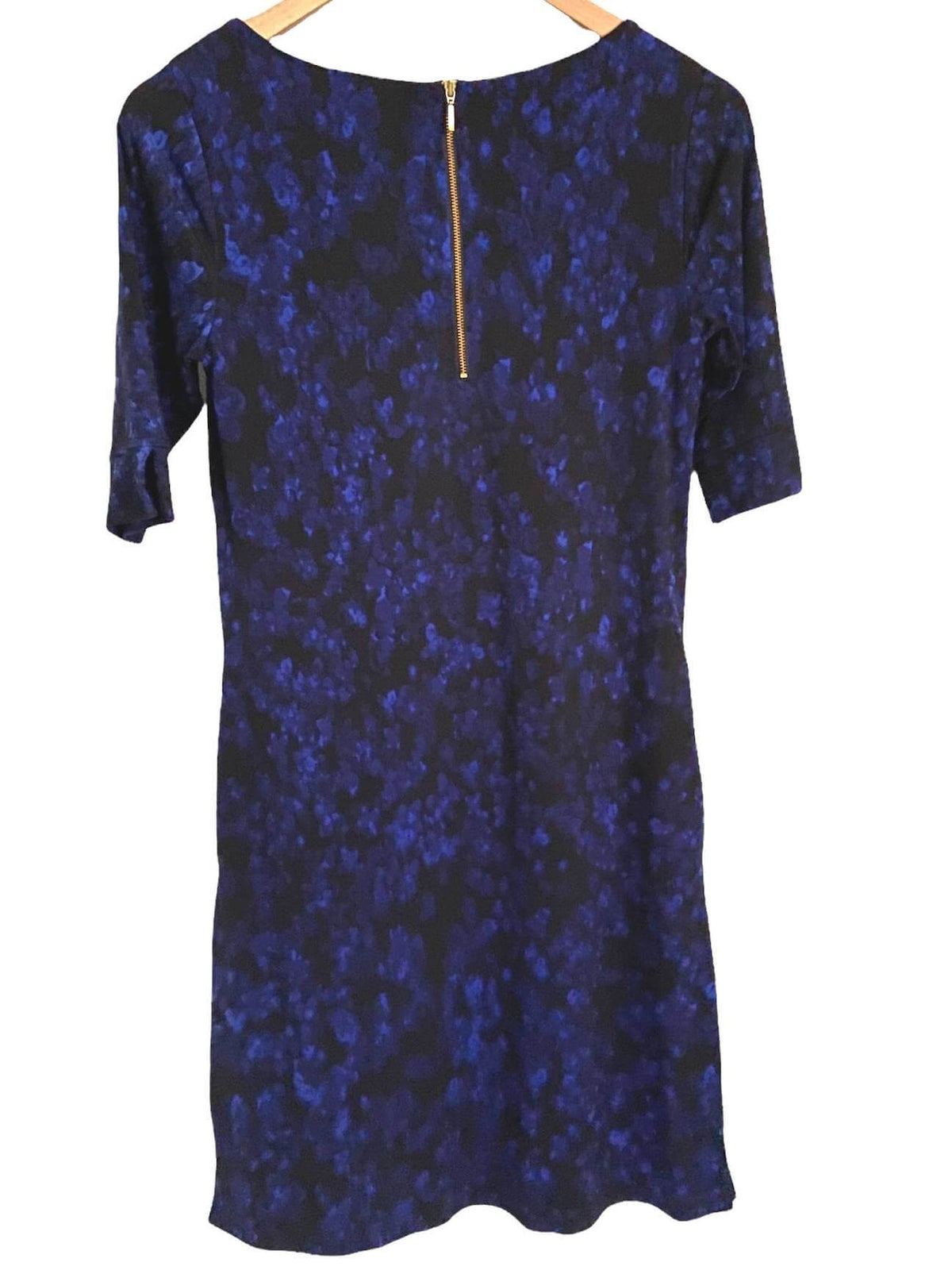 Dark Winter TAHARI black blue print dress