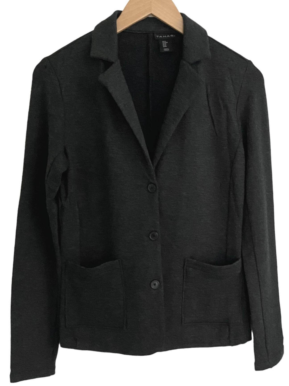 Dark Winter TAHARI charcoal gray knit blazer