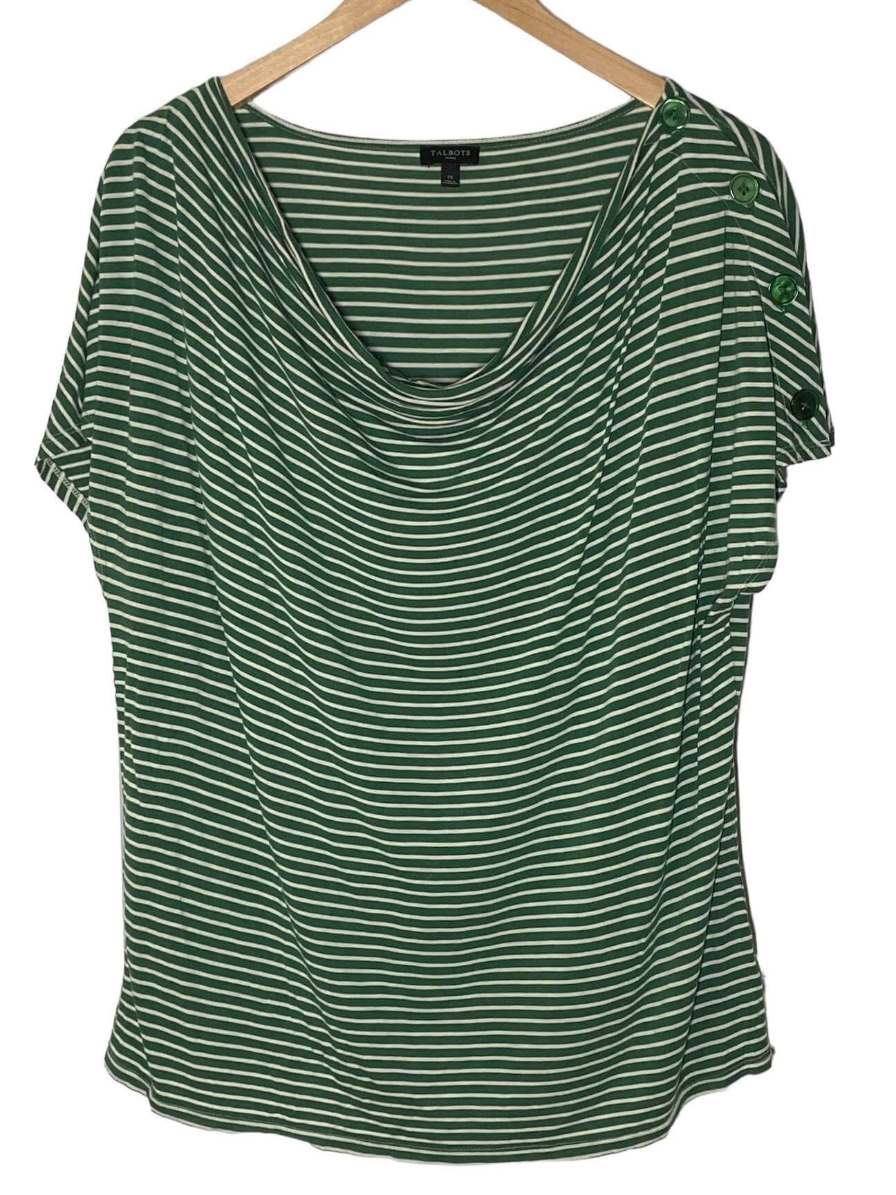 Dark Winter TALBOTS WOMAN green stripe button top