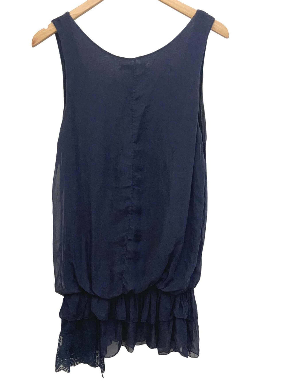Dark Winter Midnight Blue Bubble Hem Silk Blouse