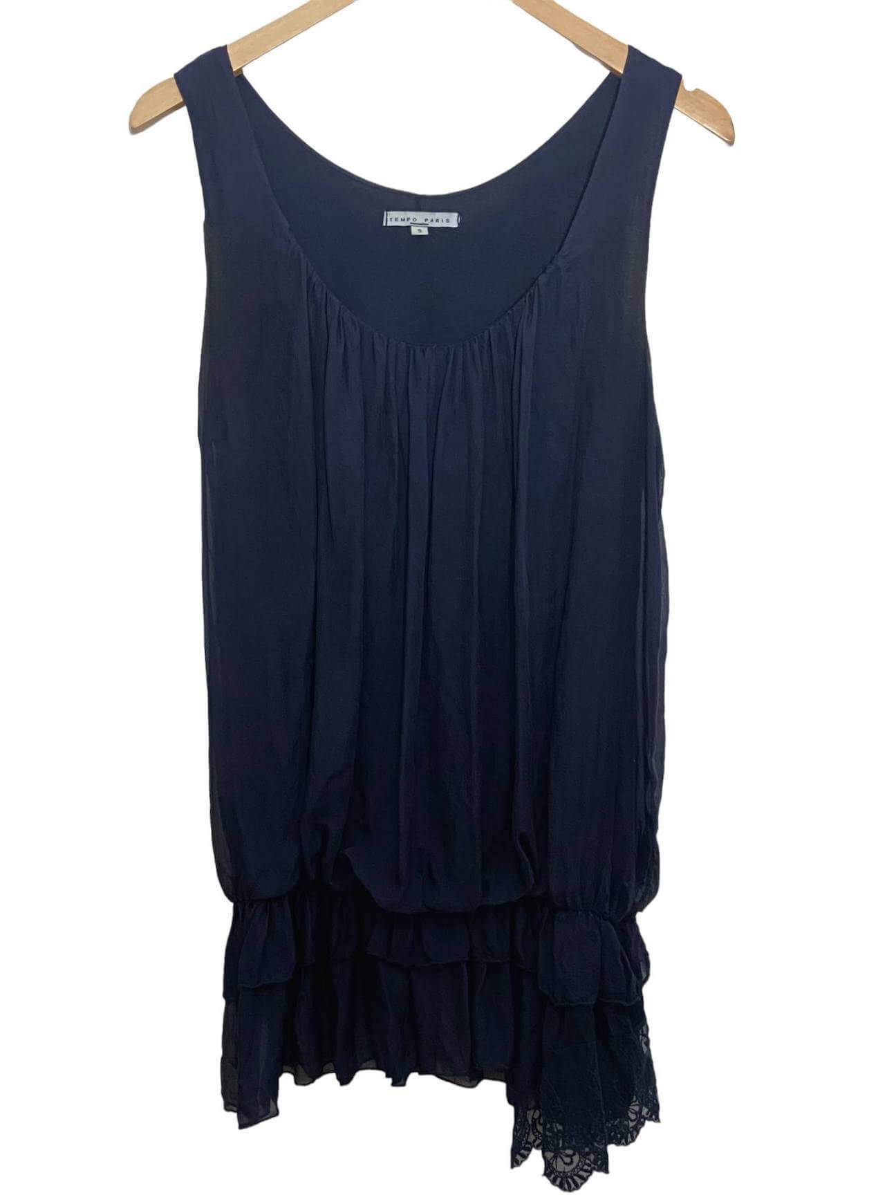 Dark Winter TEMPO PARIS midnight blue silk bubble hem top