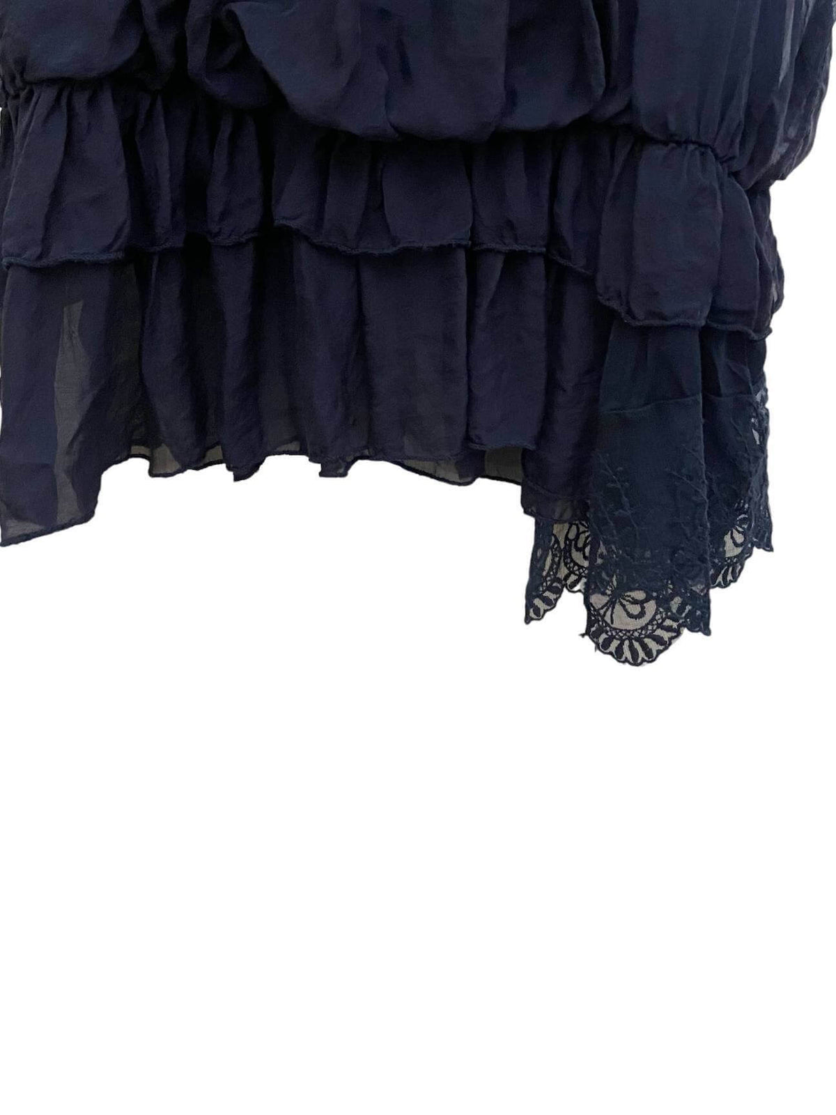 Dark Winter Midnight Blue Bubble Hem Silk Blouse