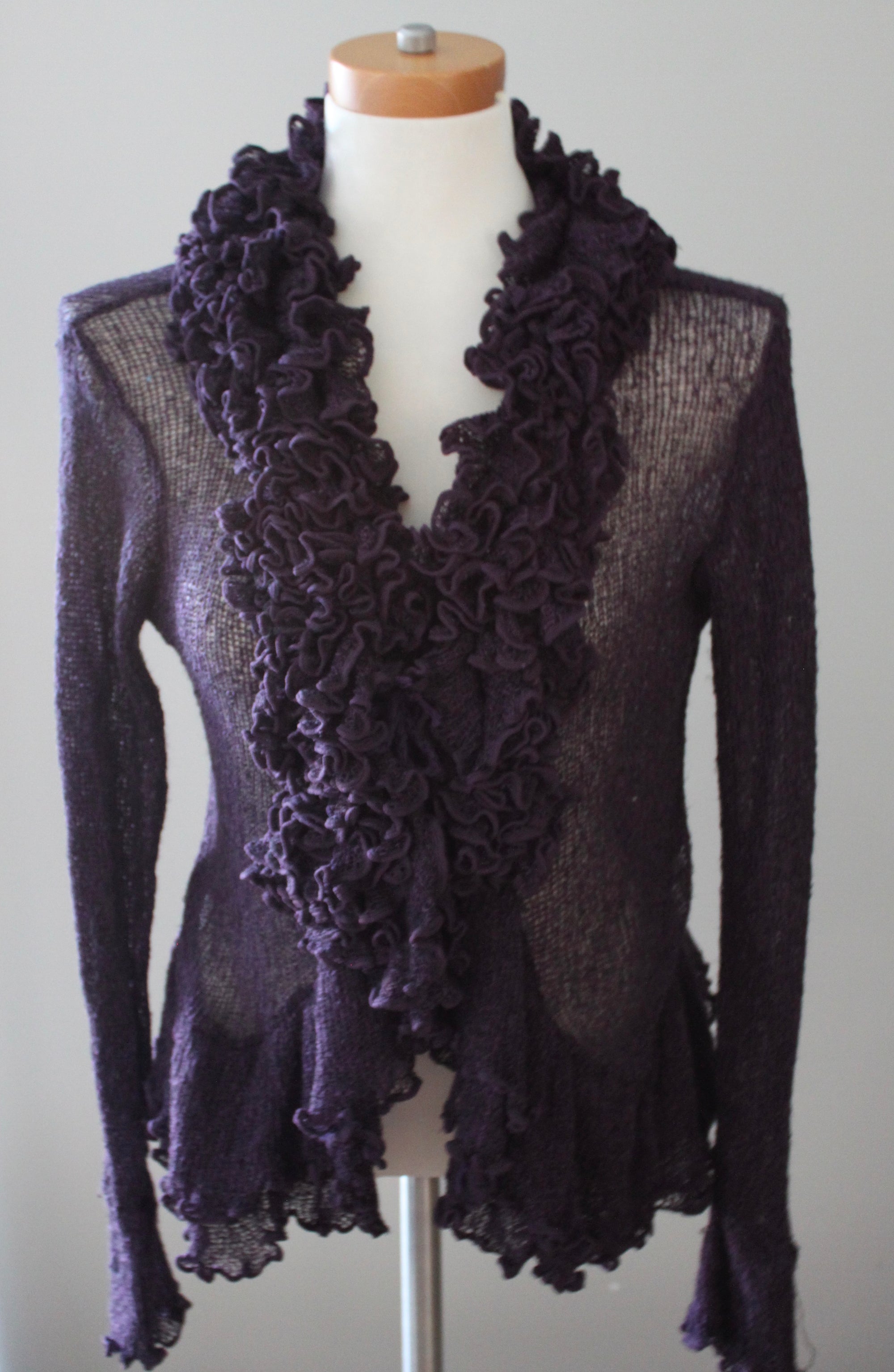 Dark Winter VAN KLEE  deep purple ruffle cardigan sweater 