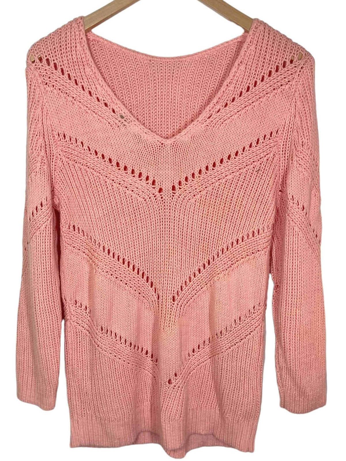 Light Spring LOFT pink pointelle sweater