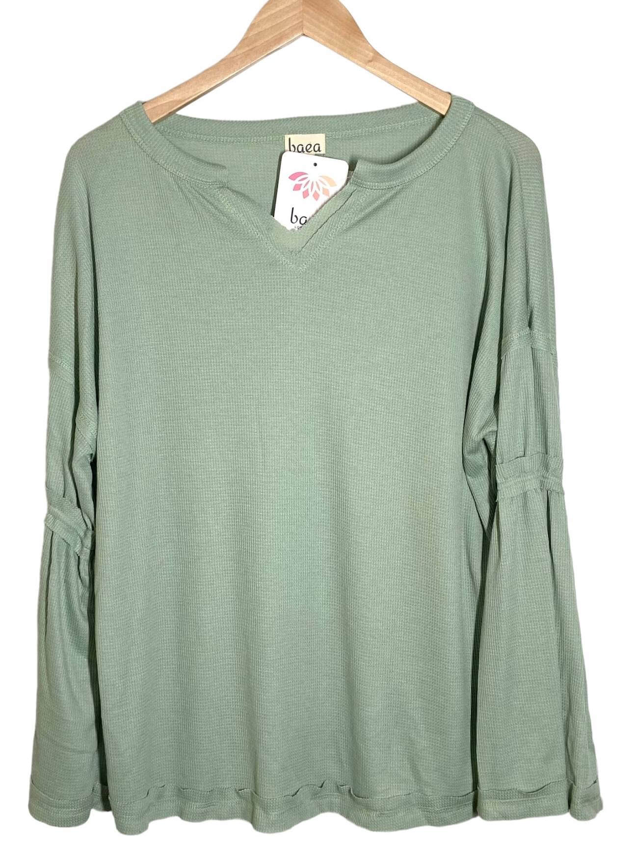 Light Spring BAEA sage green flare sleeve top