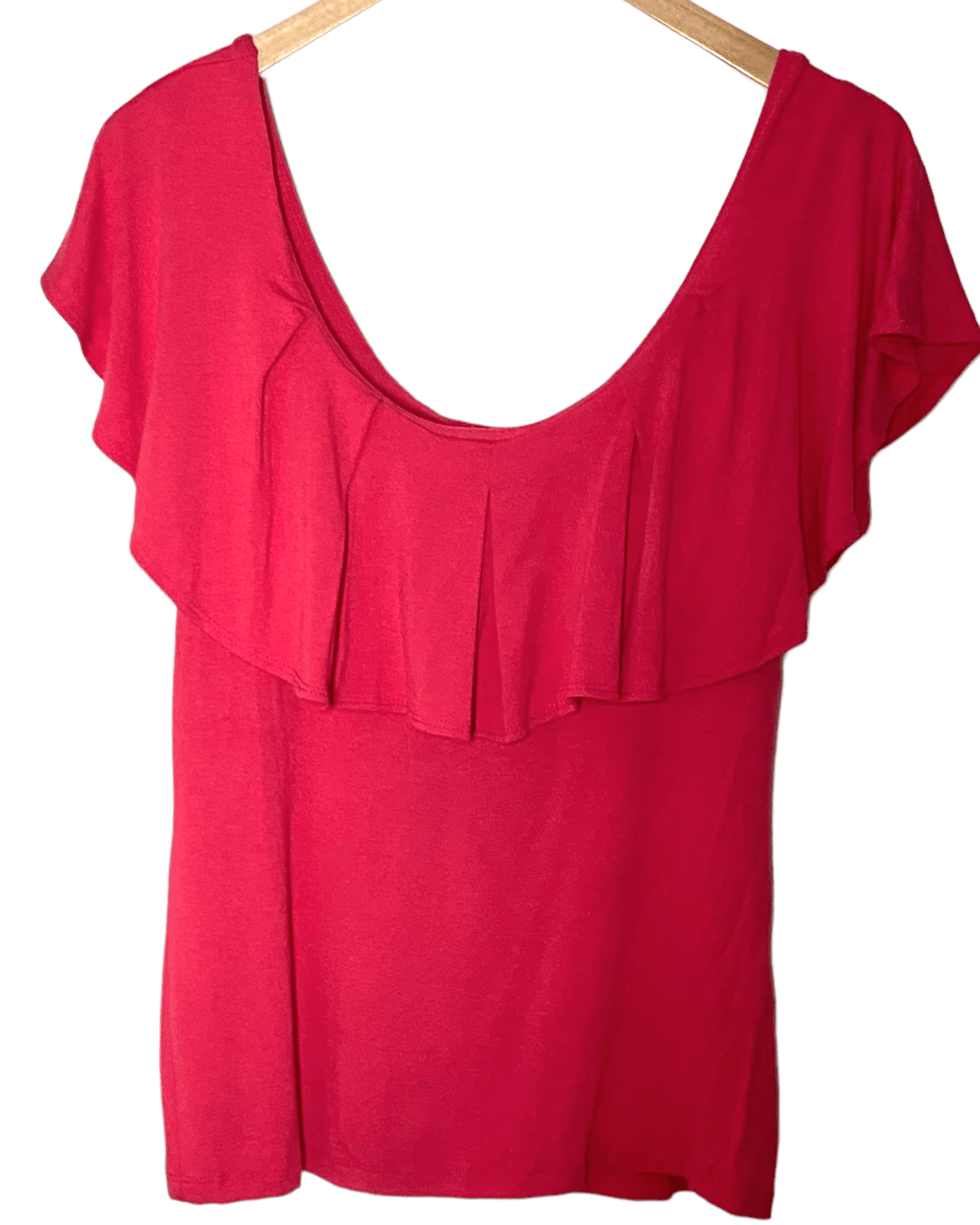 Light Spring BOBEAU carnation pink ruffle drape top