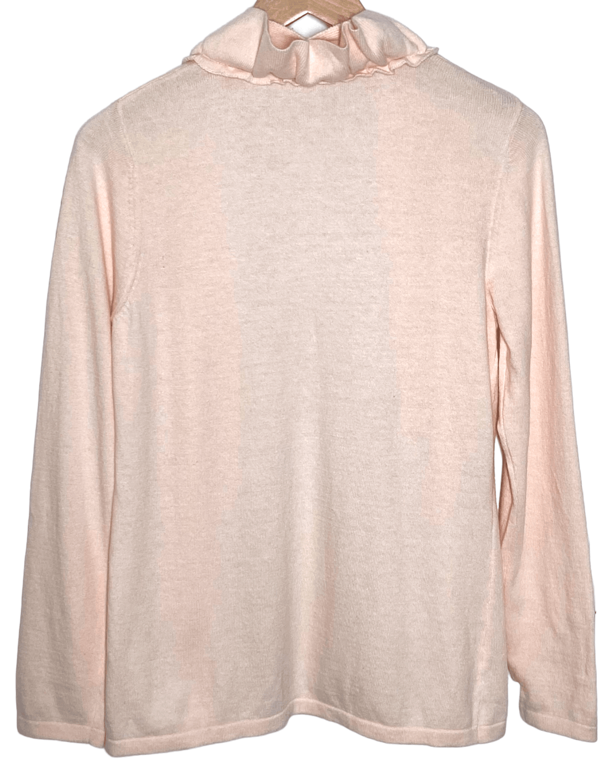 Light Spring CHICO&#39;S peach cashmere ruffle cardigan sweater
