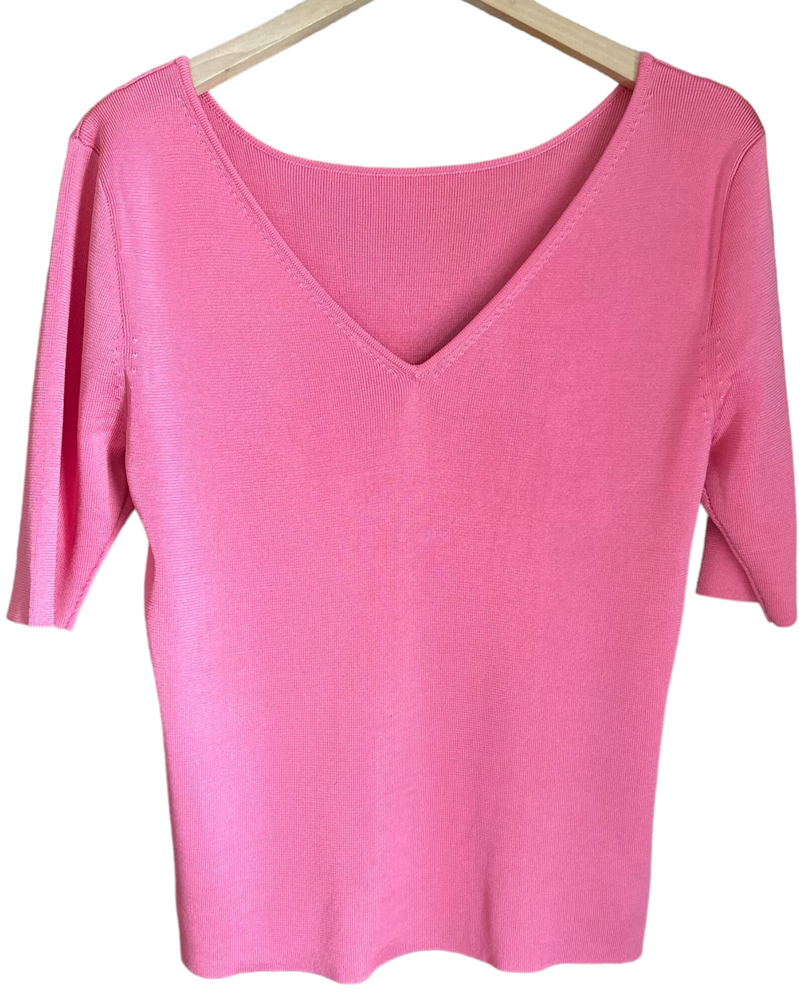 Light Spring DANA BUCHMAN sun glow pink v-back silk sweater