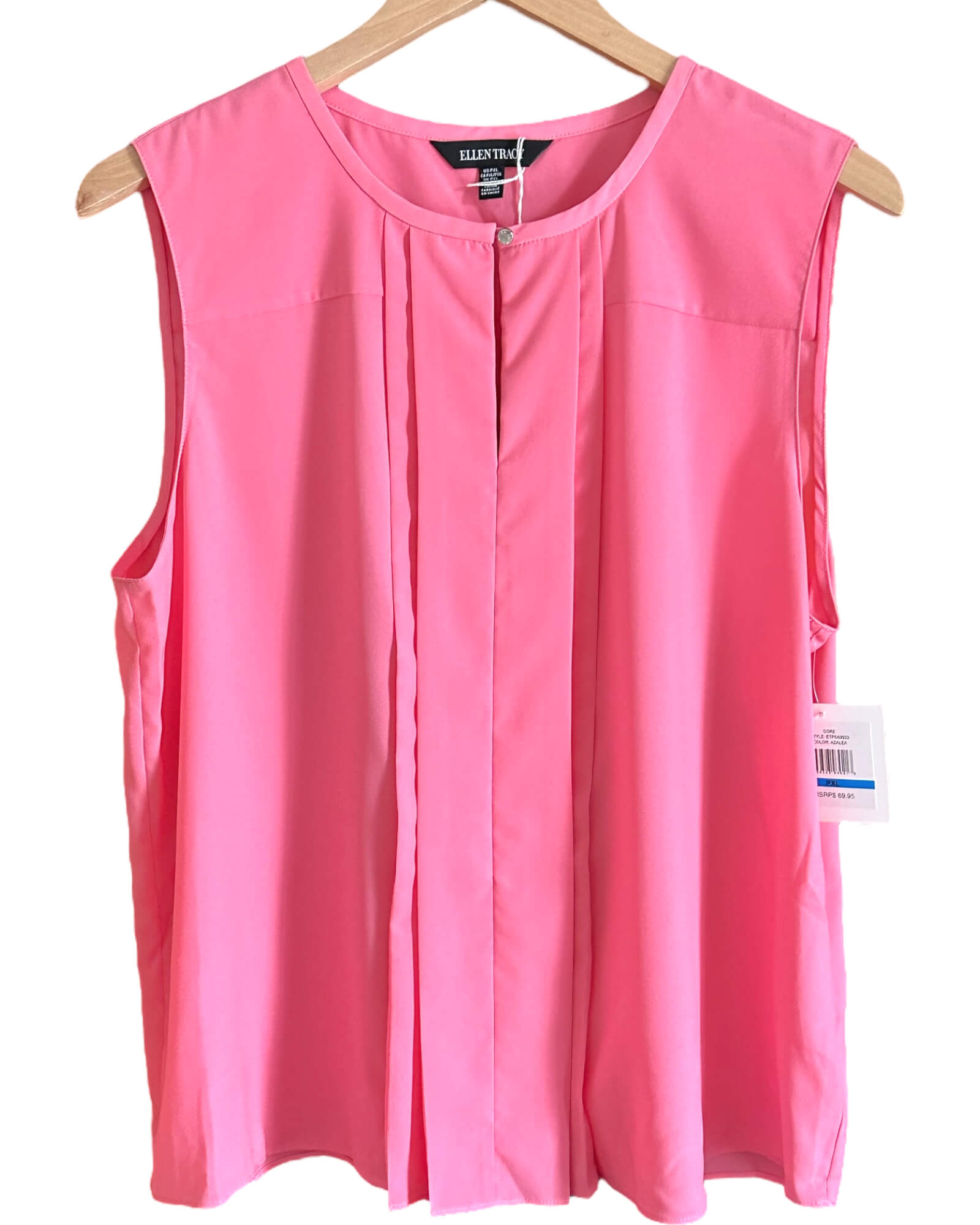 Light Spring ELLEN TRACY azalea pink pleated sleeveless blouse